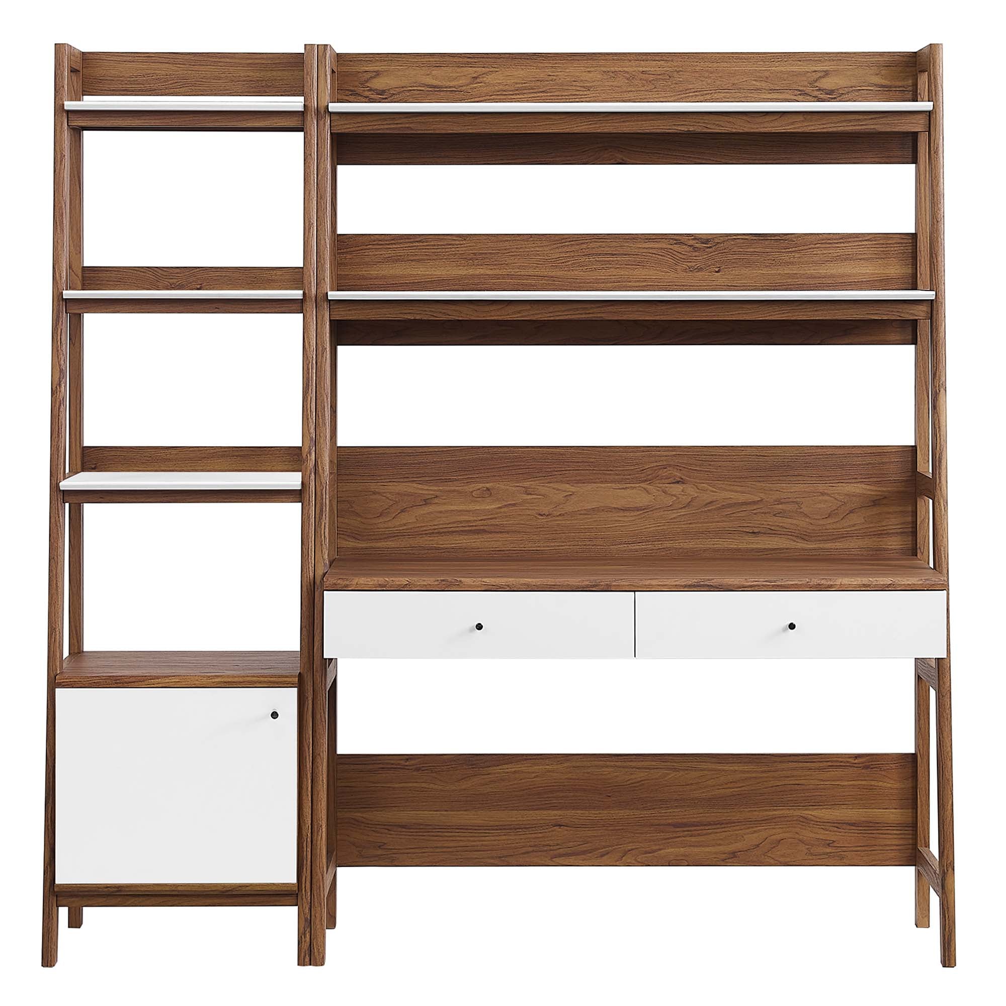 Bixby 2-Piece Wood Office Desk and Bookshelf, Walnut White