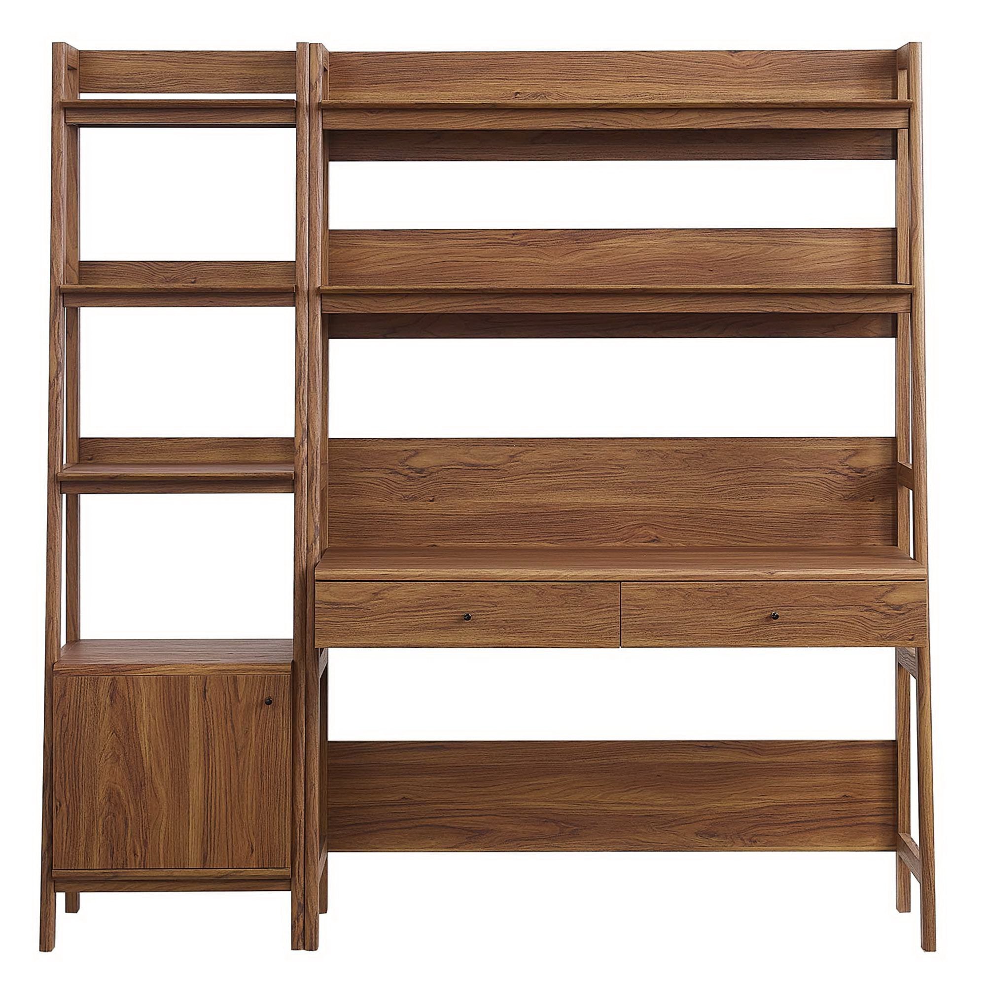 Bixby 2-Piece Wood Office Desk and Bookshelf, Walnut