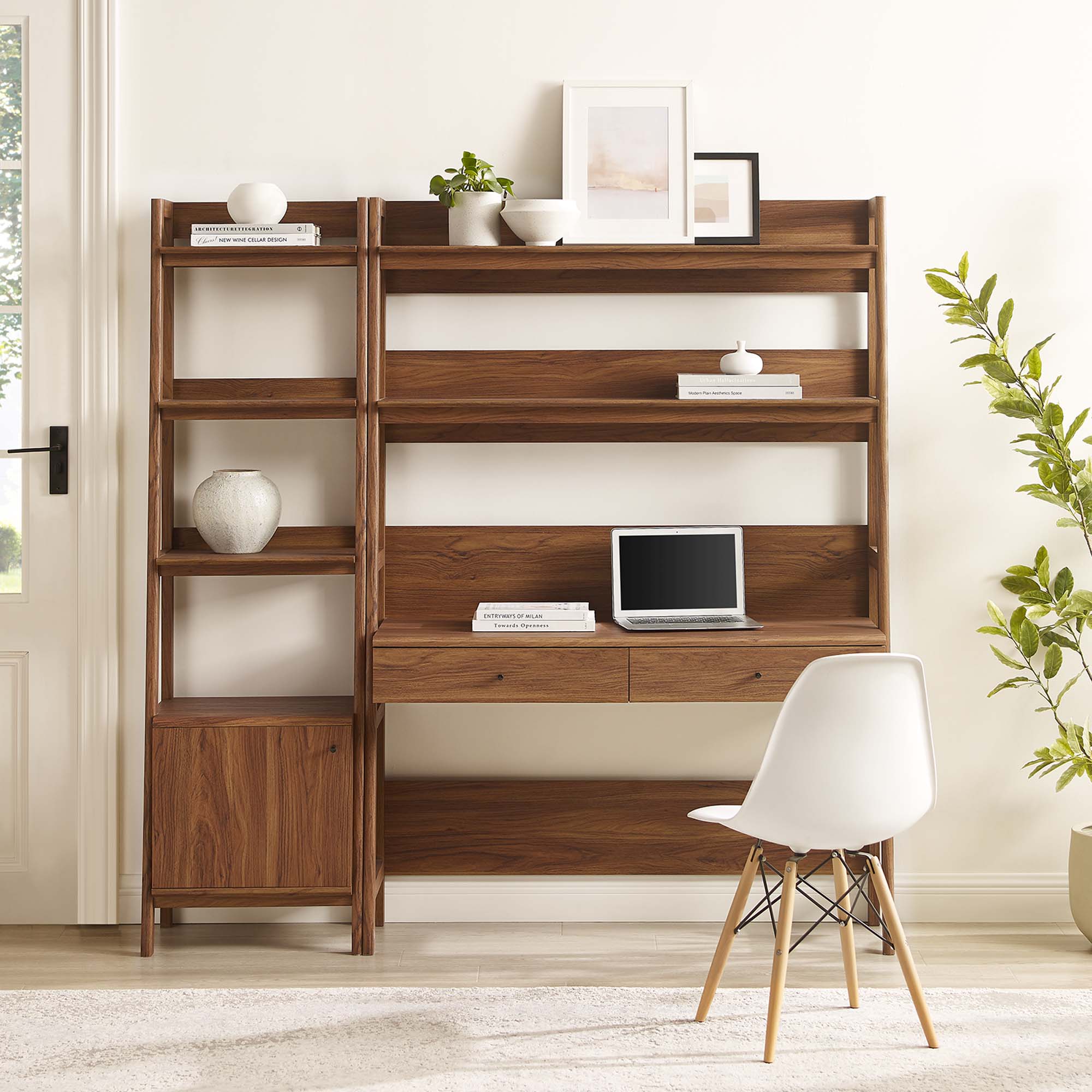 Bixby 2-Piece Wood Office Desk and Bookshelf, Walnut