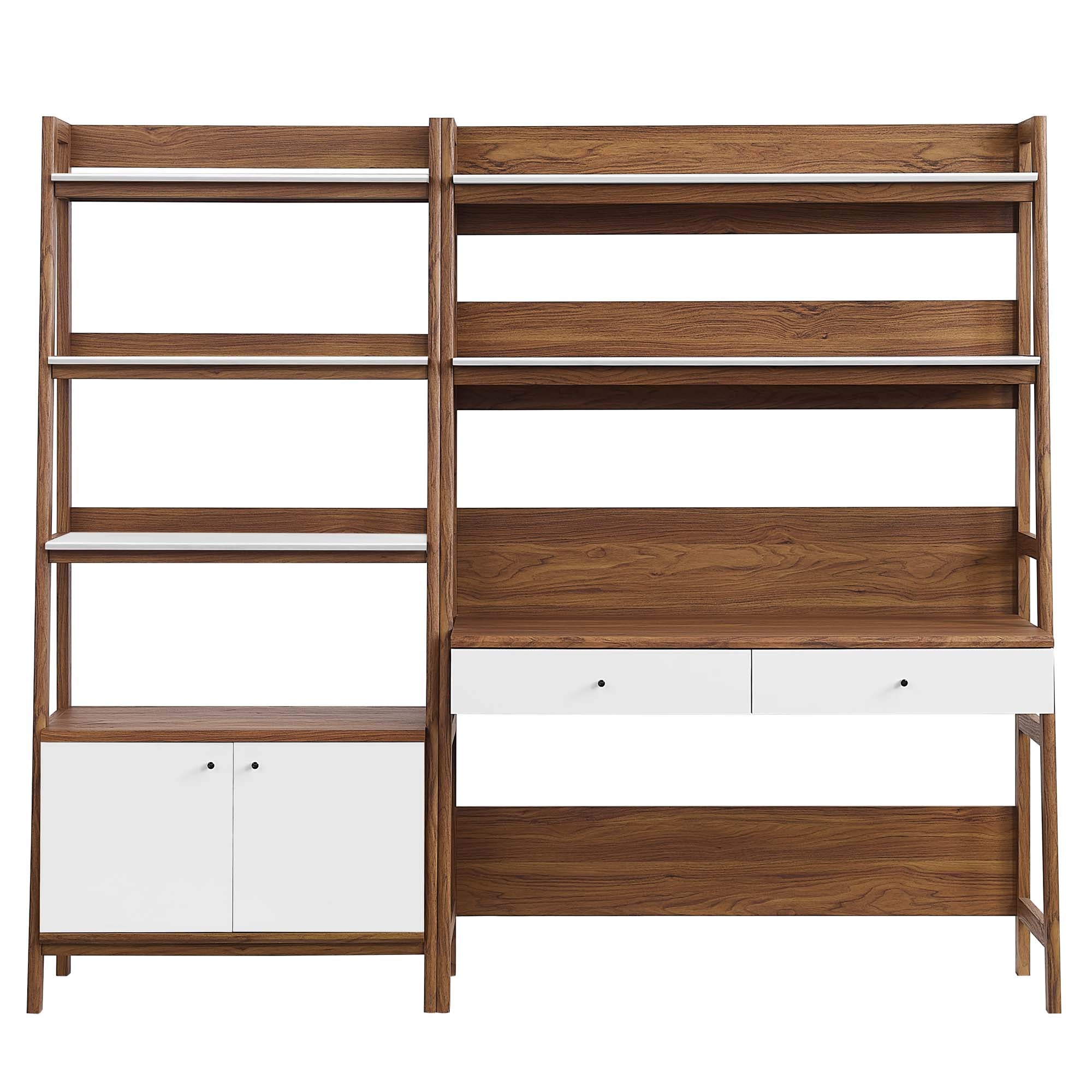 Bixby 2-Piece Wood Office Desk and Bookshelf, Walnut White