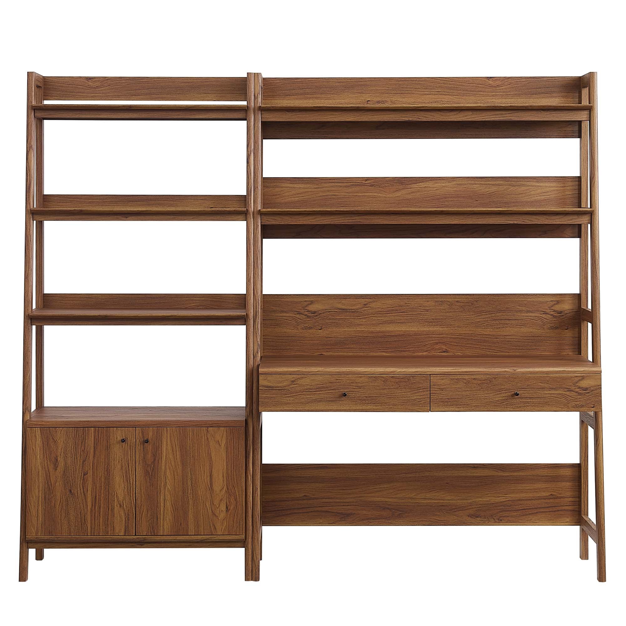 Bixby 2-Piece Wood Office Desk and Bookshelf, Walnut