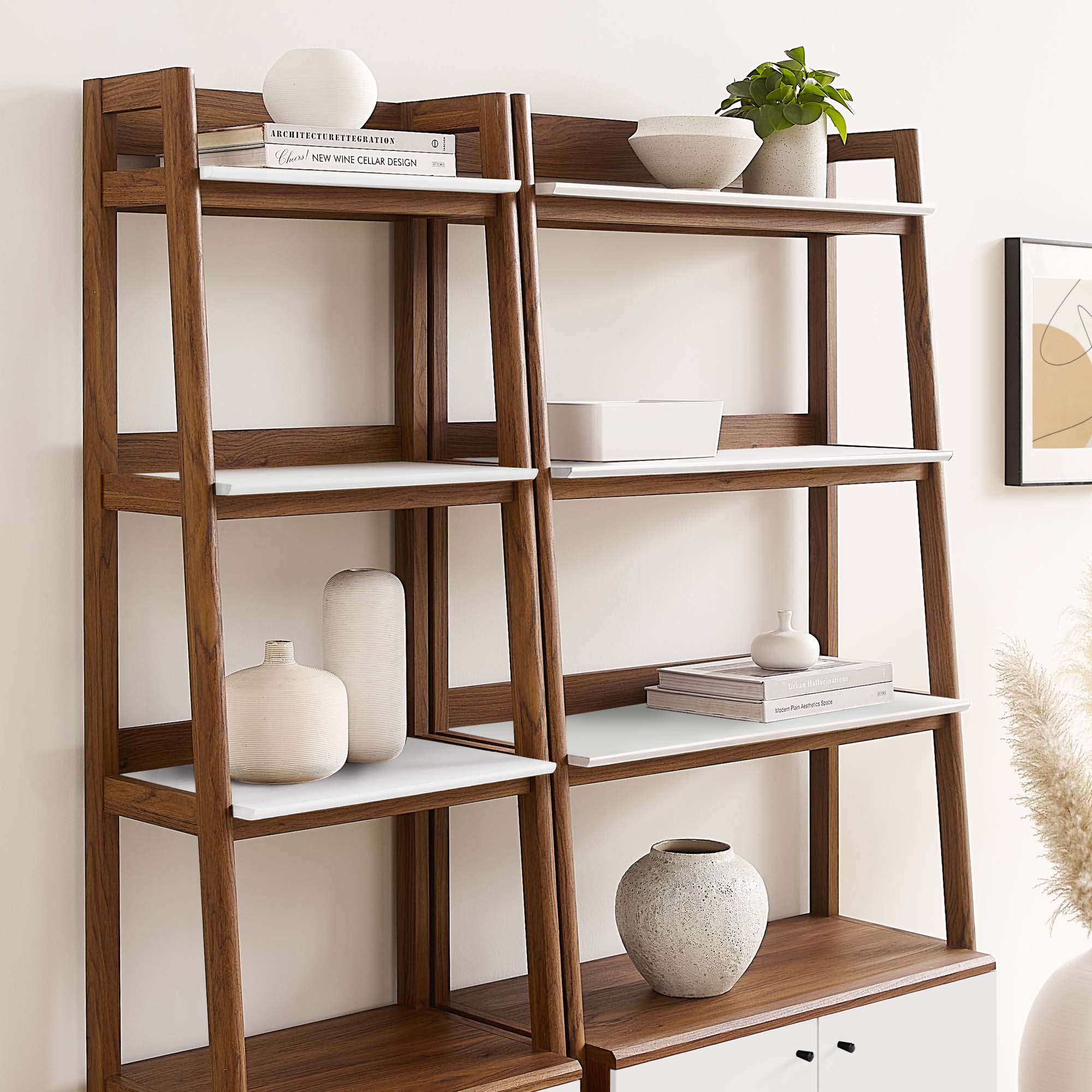 Bixby Wood Bookshelves Set of 2, Walnut White