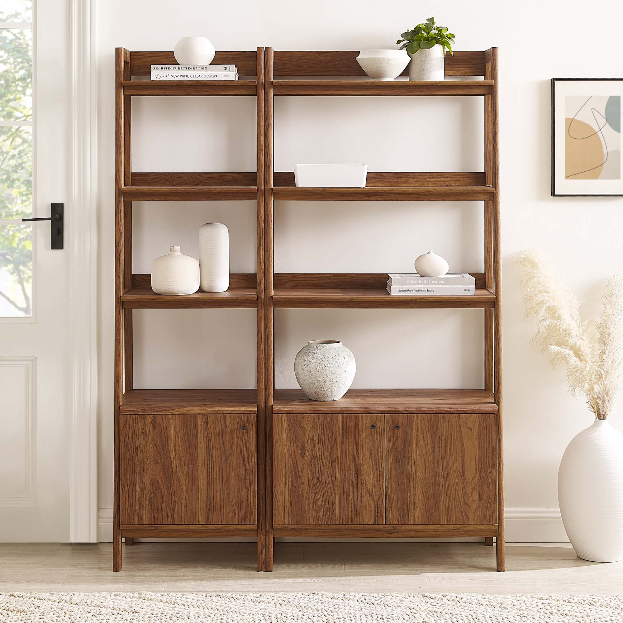 Bixby Wood Bookshelves Set of 2, Walnut