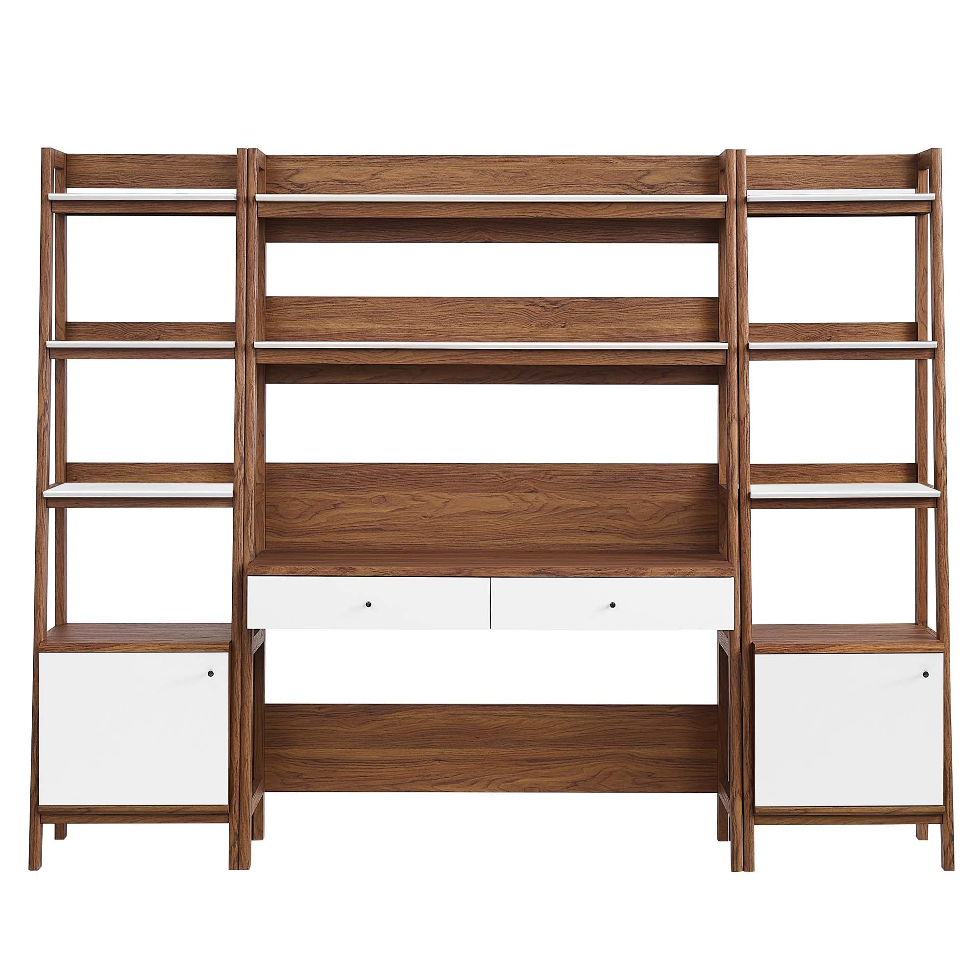 Bixby 3-Piece Wood Office Desk and Bookshelf, Walnut White