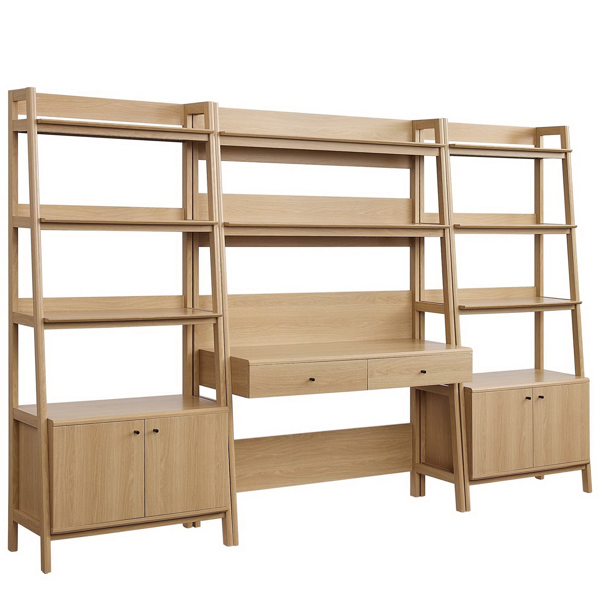 Bixby 3-Piece Wood Office Desk and Bookshelf, Oak