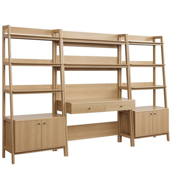 Bixby 3-Piece Wood Office Desk and Bookshelf, Oak