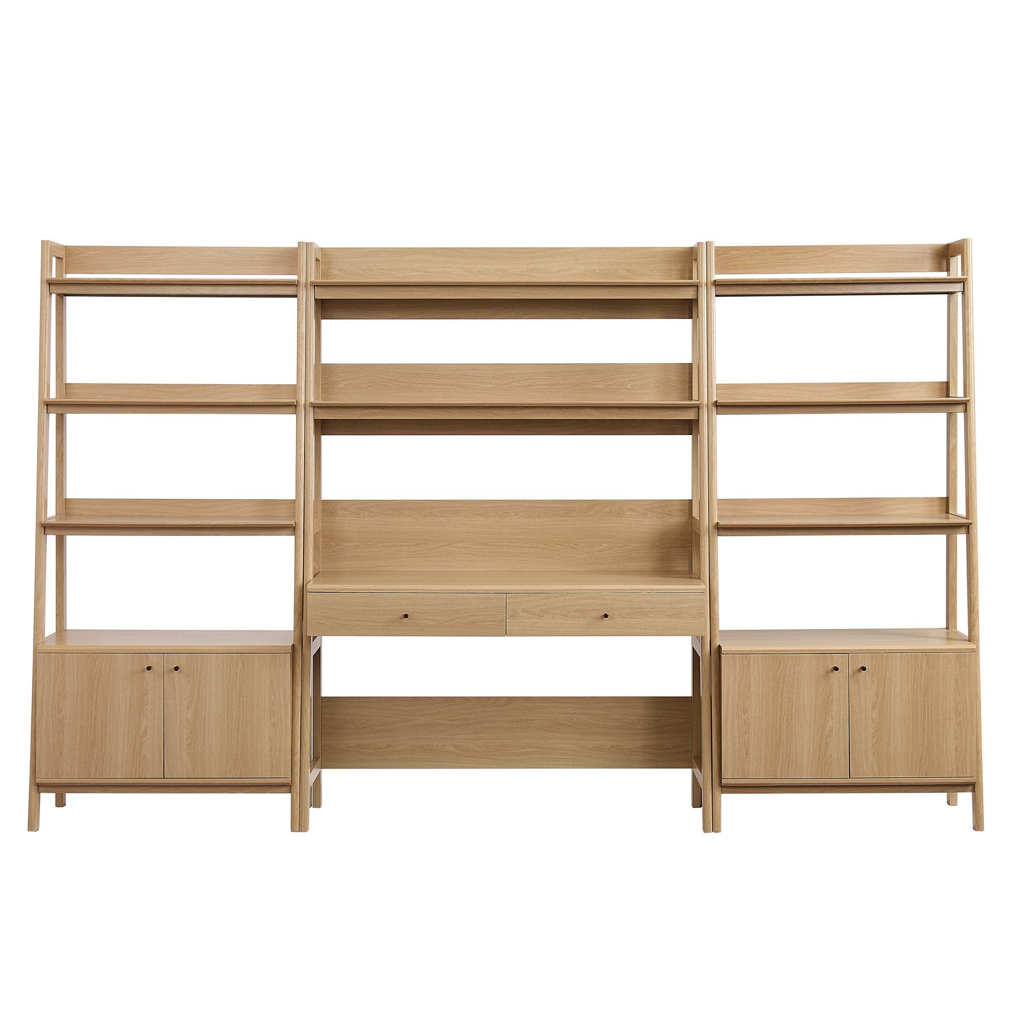 Bixby 3-Piece Wood Office Desk and Bookshelf, Oak