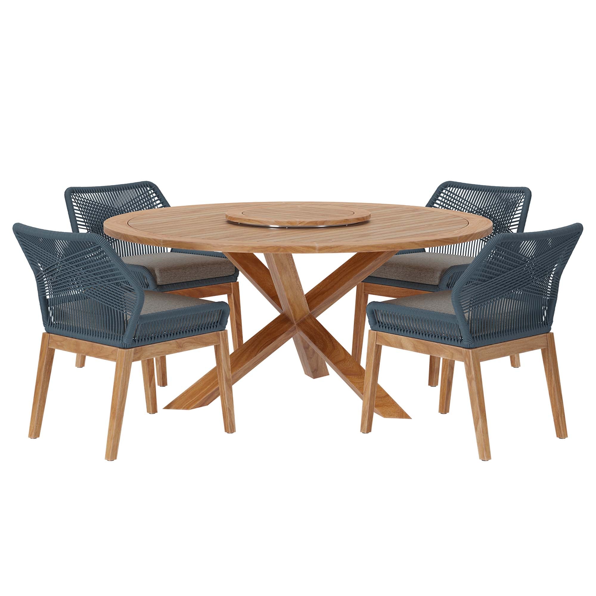Wellspring 5-Piece Outdoor Patio Teak Wood Dining Set, Blue Graphite