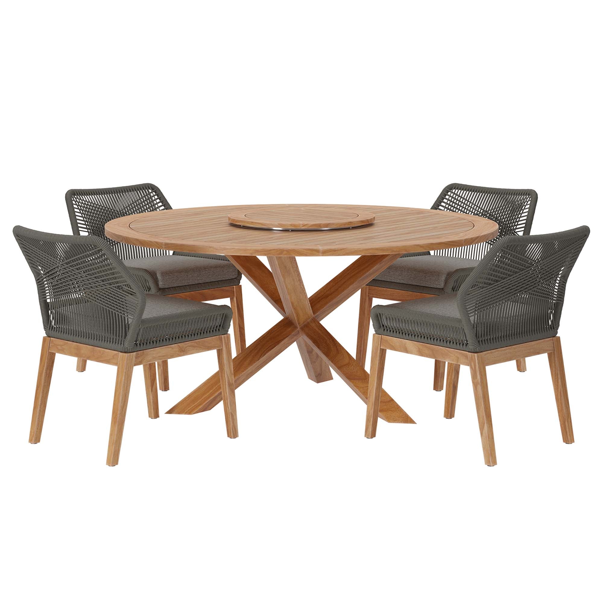 Wellspring 5-Piece Outdoor Patio Teak Wood Dining Set, Gray Graphite