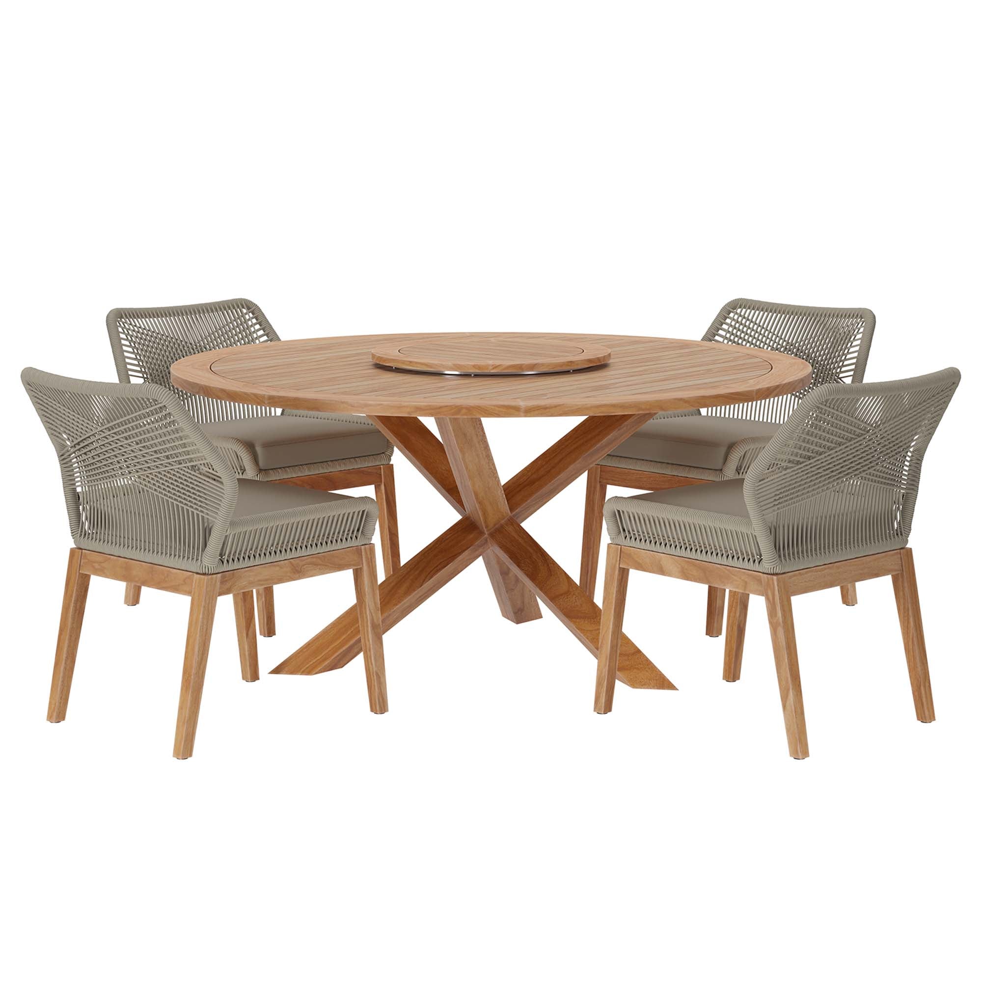 Wellspring 5-Piece Outdoor Patio Teak Wood Dining Set, Light Gray Greige
