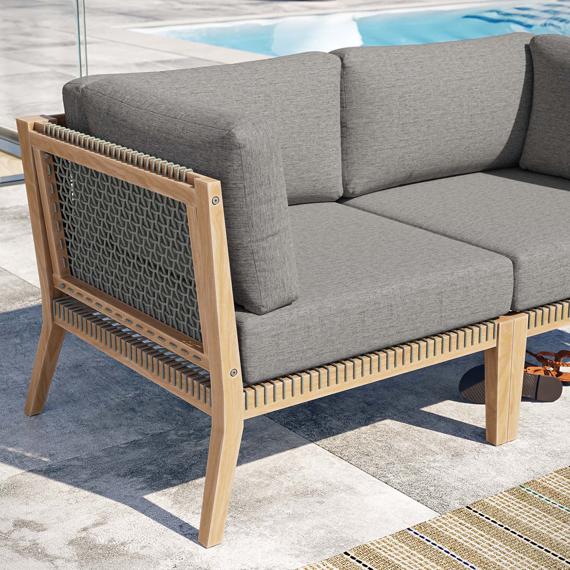 Clearwater Outdoor Patio Teak Wood Loveseat, Gray Graphite