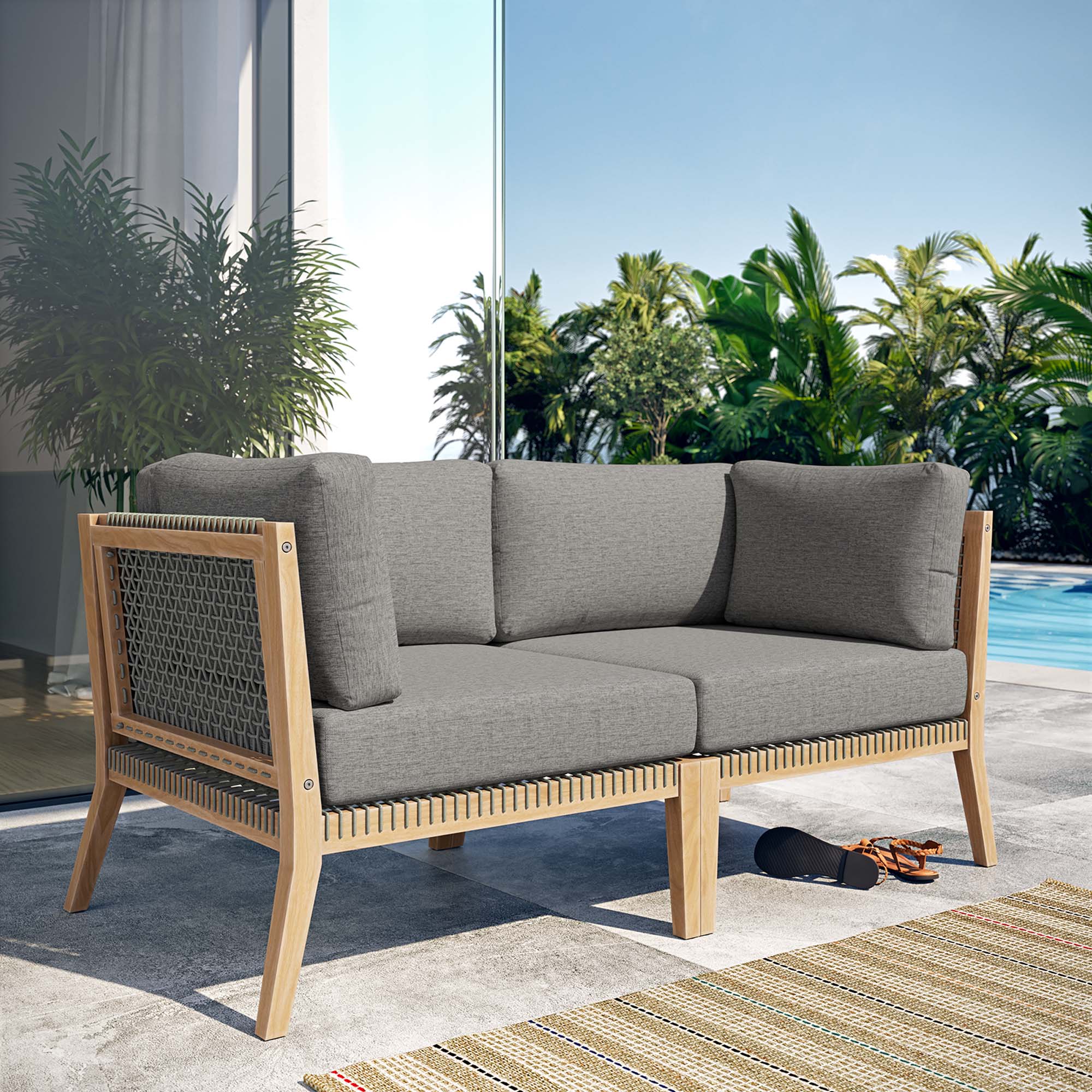 Clearwater Outdoor Patio Teak Wood Loveseat, Gray Graphite