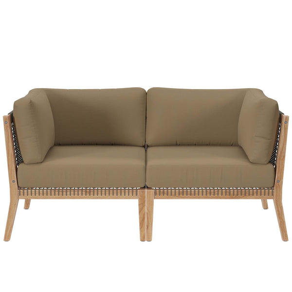 Clearwater Outdoor Patio Teak Wood Loveseat, Gray Light Brown