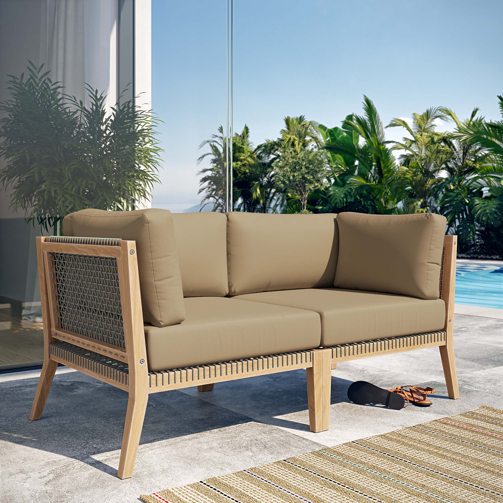 Clearwater Outdoor Patio Teak Wood Loveseat, Gray Light Brown