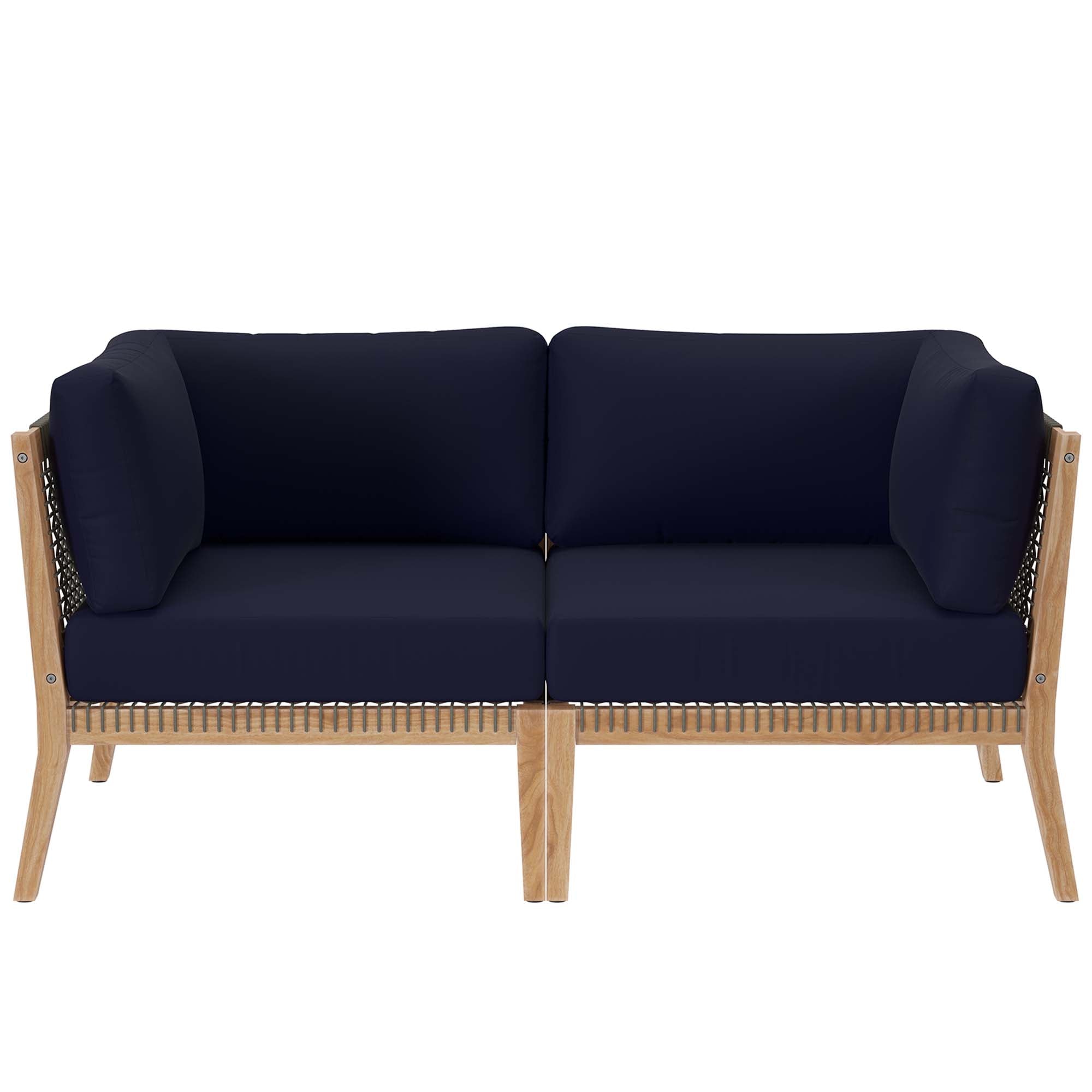 Clearwater Outdoor Patio Teak Wood Loveseat, Gray Navy