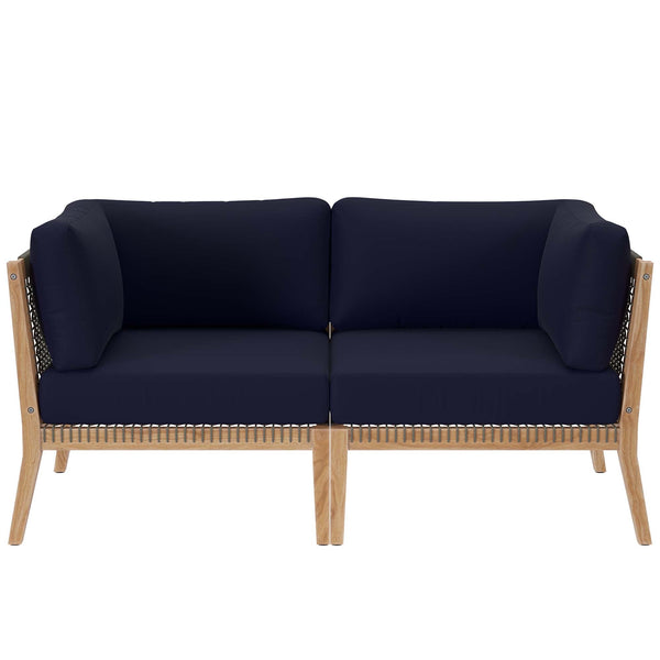 Clearwater Outdoor Patio Teak Wood Loveseat, Gray Navy