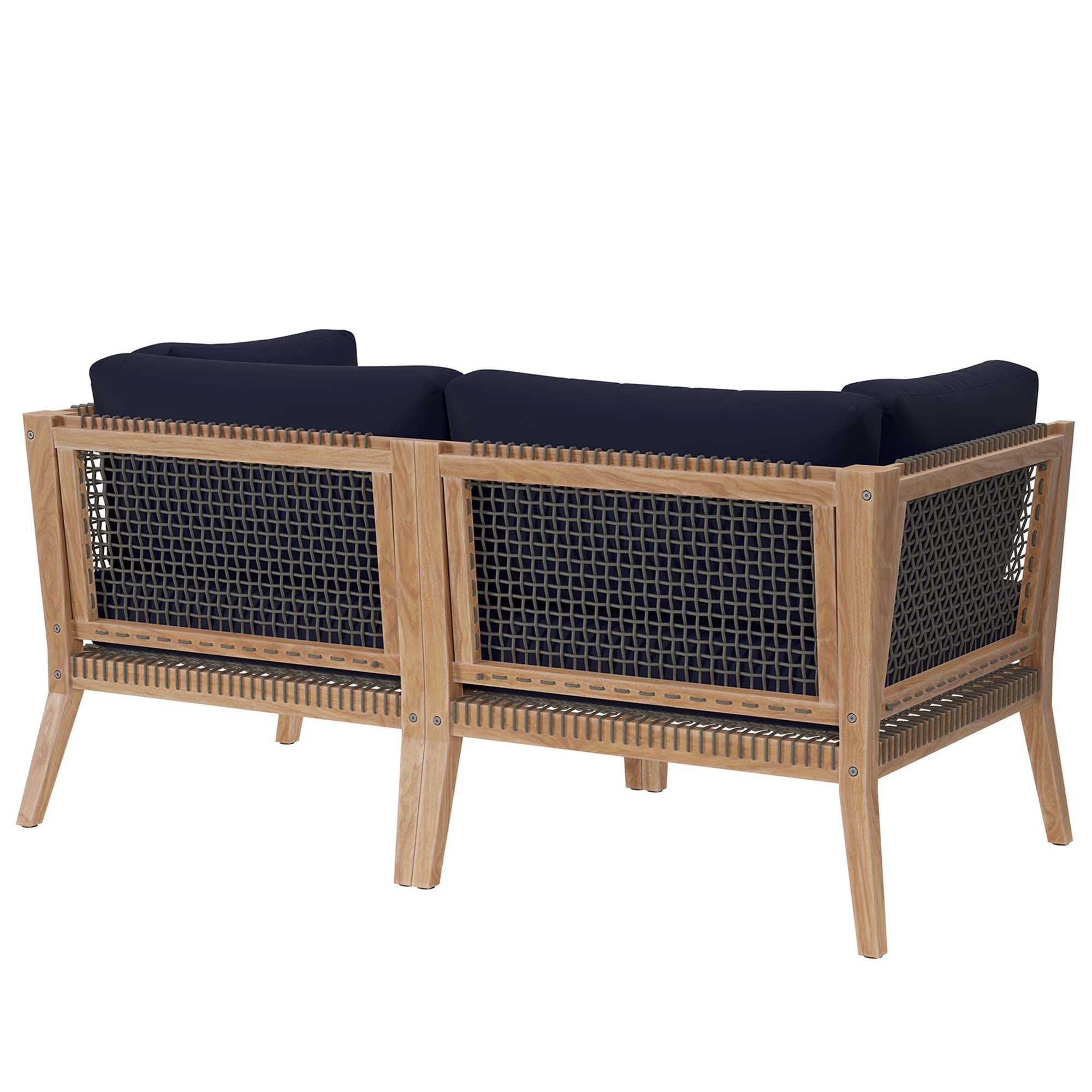 Clearwater Outdoor Patio Teak Wood Loveseat, Gray Navy
