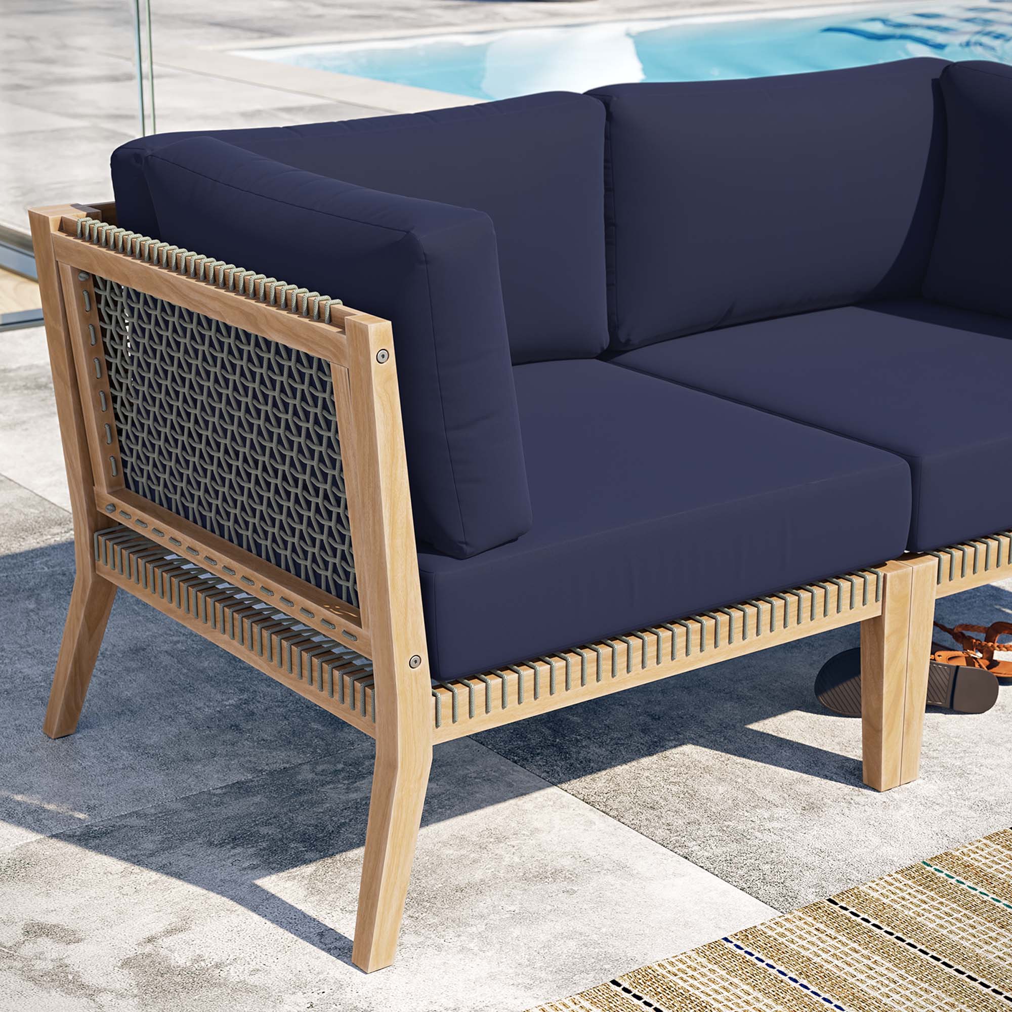 Clearwater Outdoor Patio Teak Wood Loveseat, Gray Navy