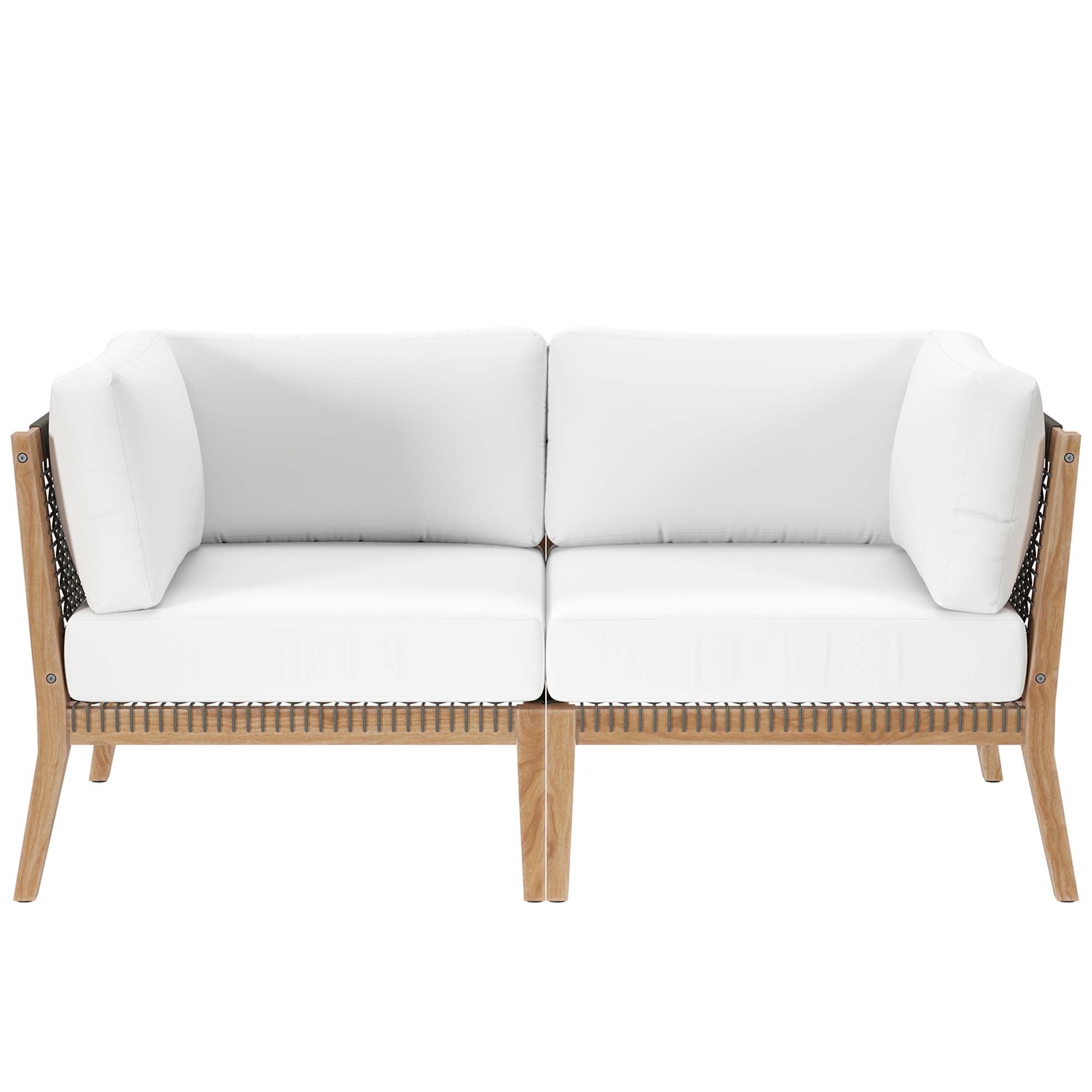 Clearwater Outdoor Patio Teak Wood Loveseat, Gray White