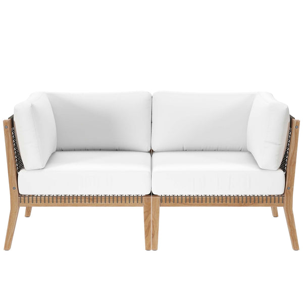 Clearwater Outdoor Patio Teak Wood Loveseat, Gray White