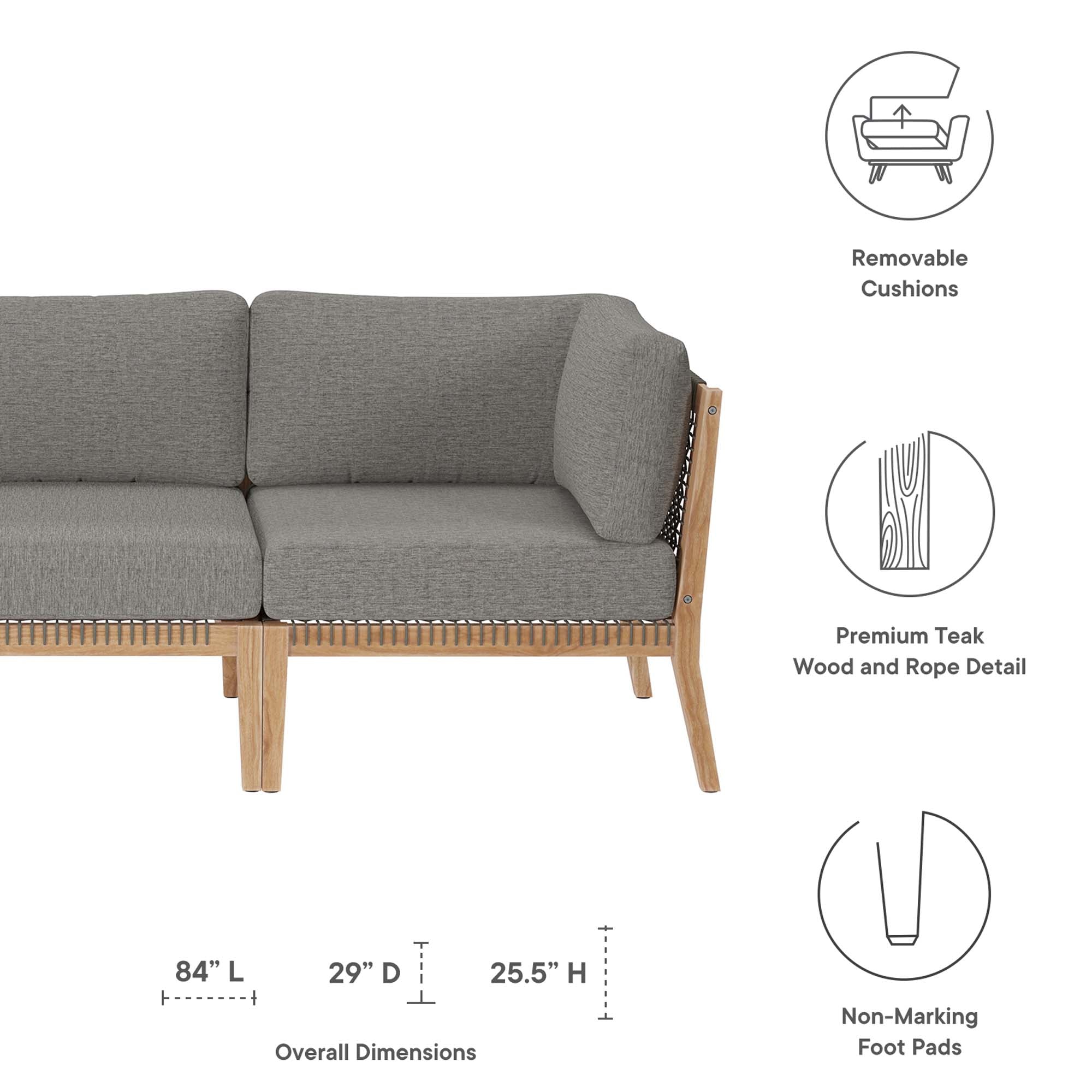 Clearwater Outdoor Patio Teak Wood Sofa, Gray Graphite