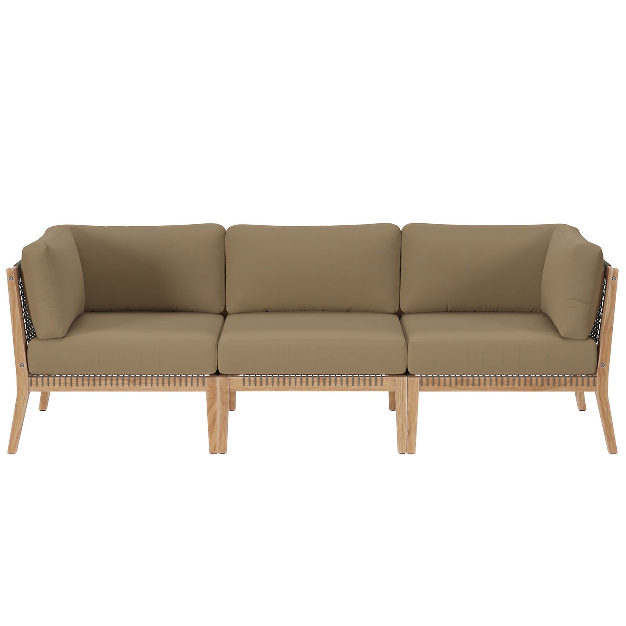 Clearwater Outdoor Patio Teak Wood Sofa, Gray Light Brown