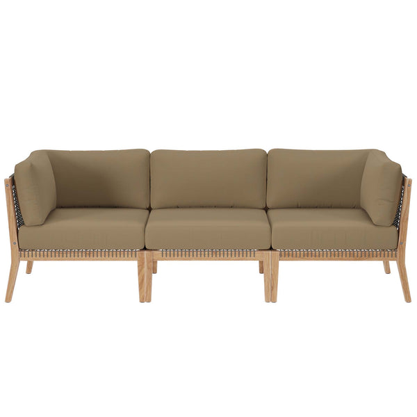 Clearwater Outdoor Patio Teak Wood Sofa, Gray Light Brown