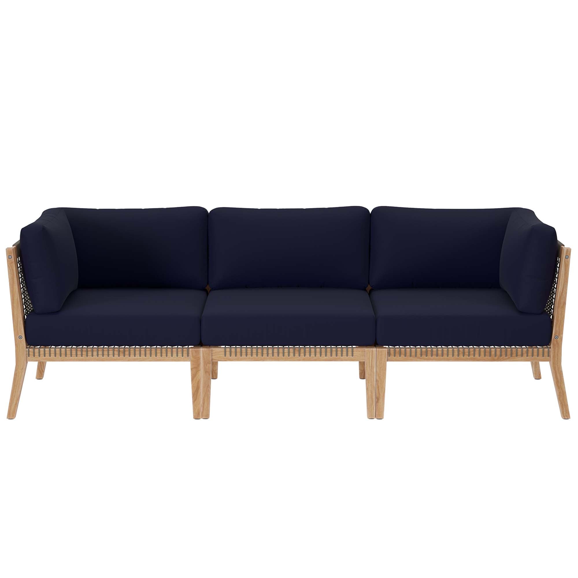 Clearwater Outdoor Patio Teak Wood Sofa, Gray Navy