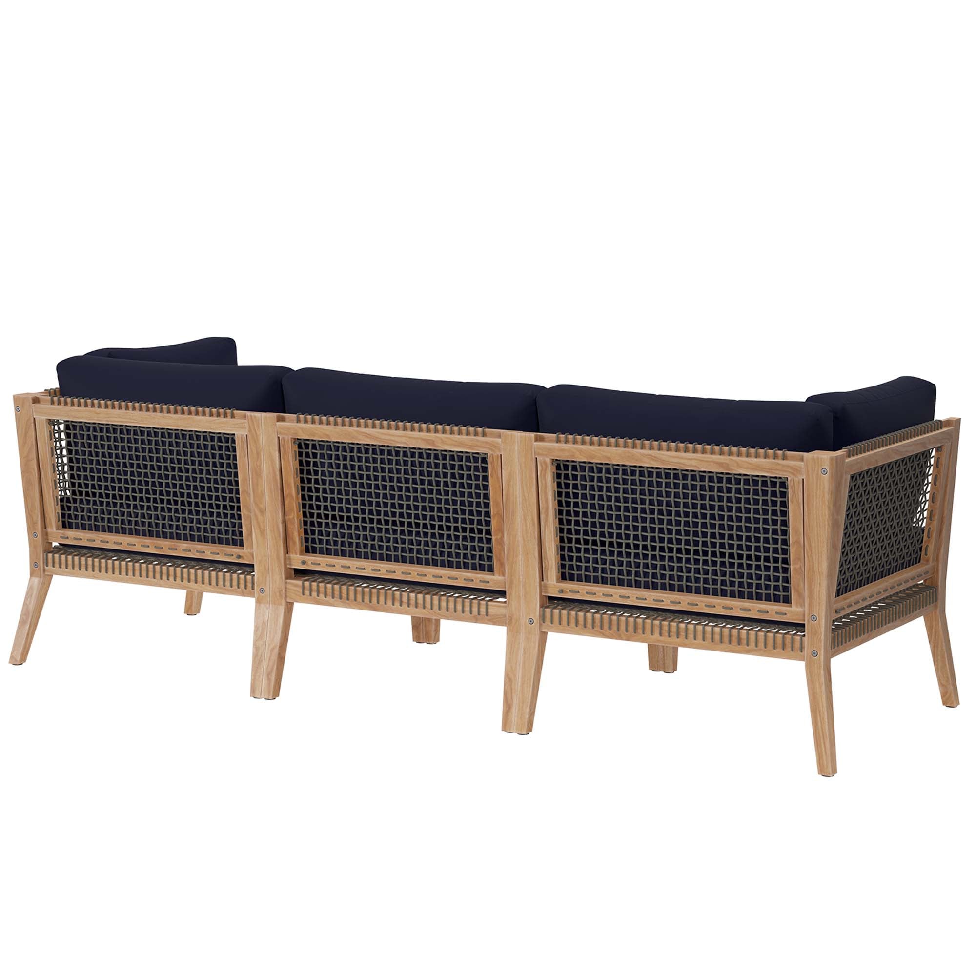 Clearwater Outdoor Patio Teak Wood Sofa, Gray Navy