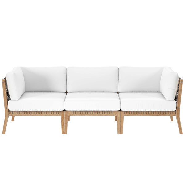 Clearwater Outdoor Patio Teak Wood Sofa, Gray White