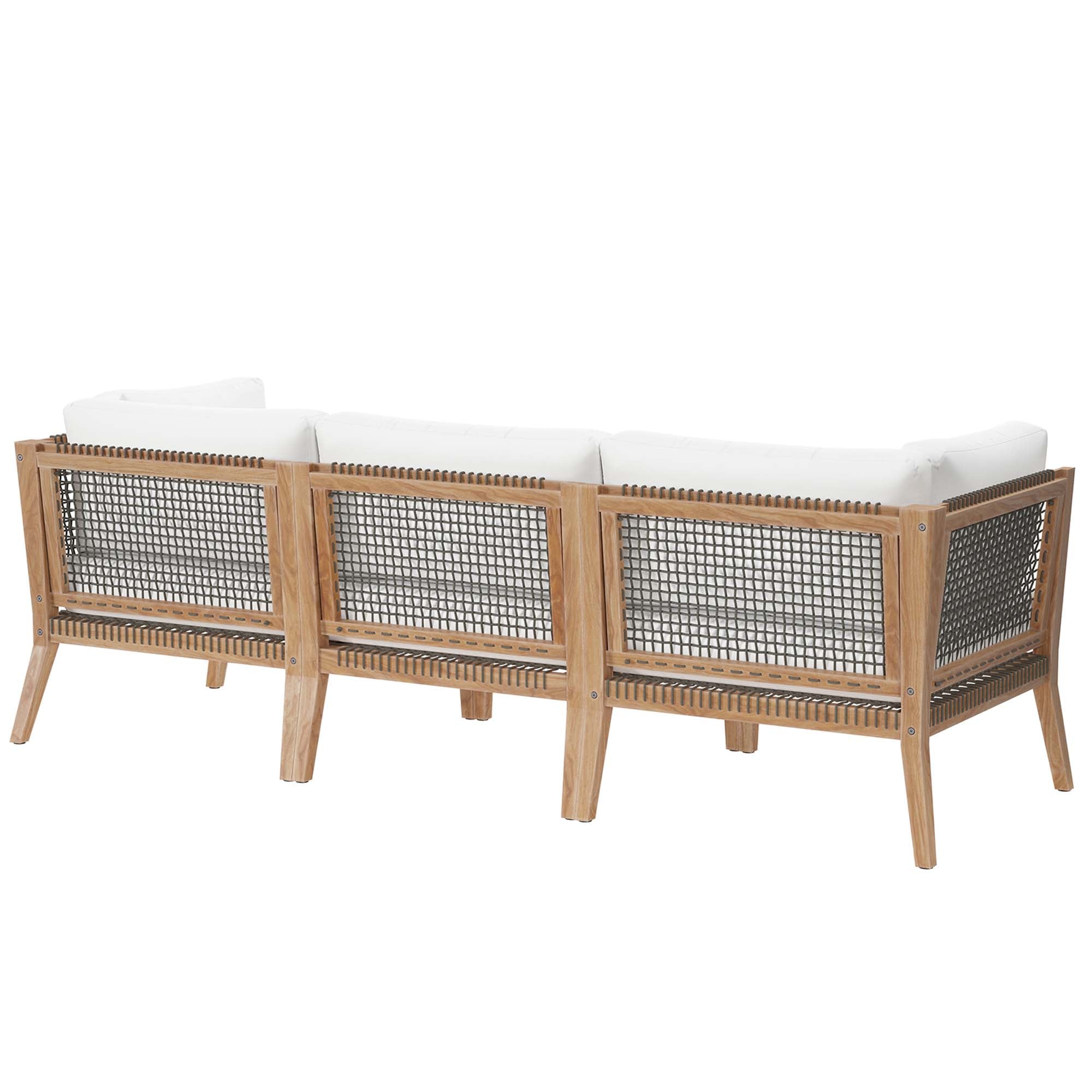 Clearwater Outdoor Patio Teak Wood Sofa, Gray White