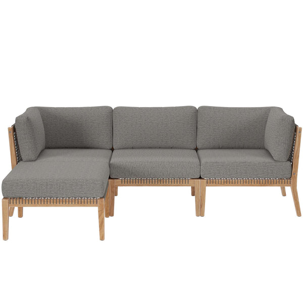 Clearwater 4-Piece Outdoor Patio Teak Wood Sectional Sofa, Gray Graphite