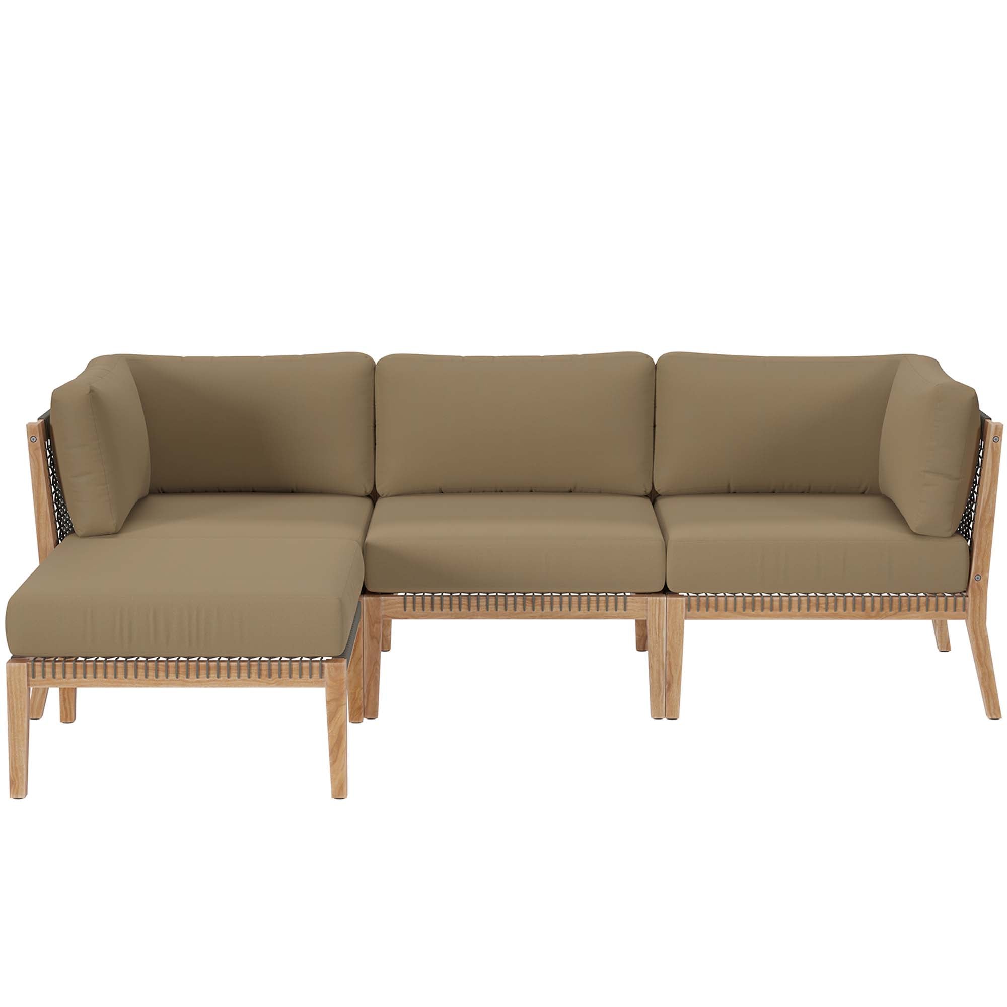 Clearwater 4-Piece Outdoor Patio Teak Wood Sectional Sofa, Gray Light Brown