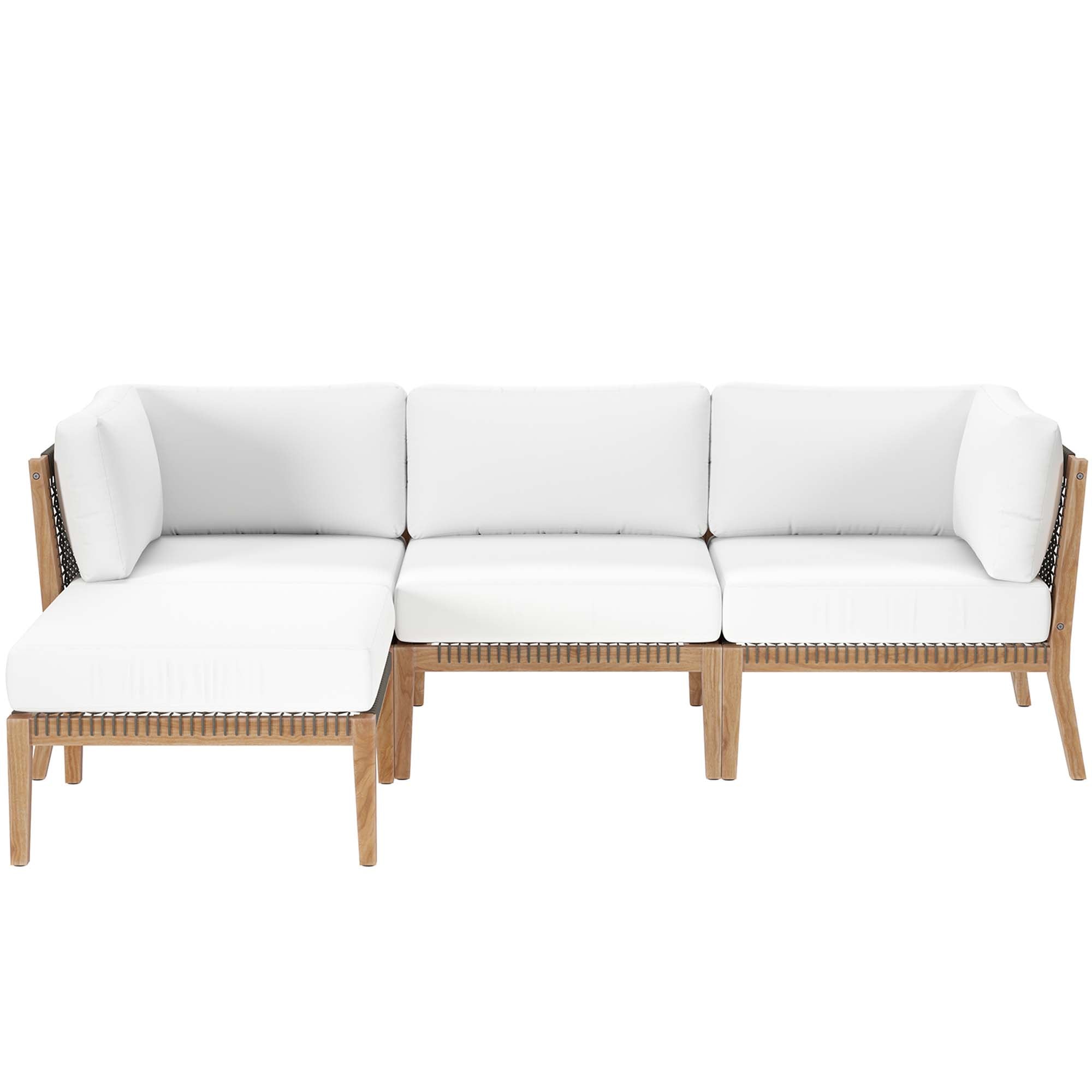 Clearwater 4-Piece Outdoor Patio Teak Wood Sectional Sofa, Gray White