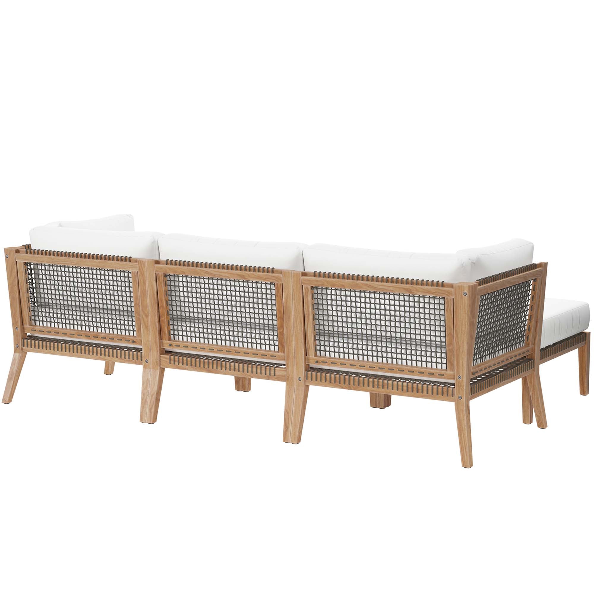 Clearwater 4-Piece Outdoor Patio Teak Wood Sectional Sofa, Gray White