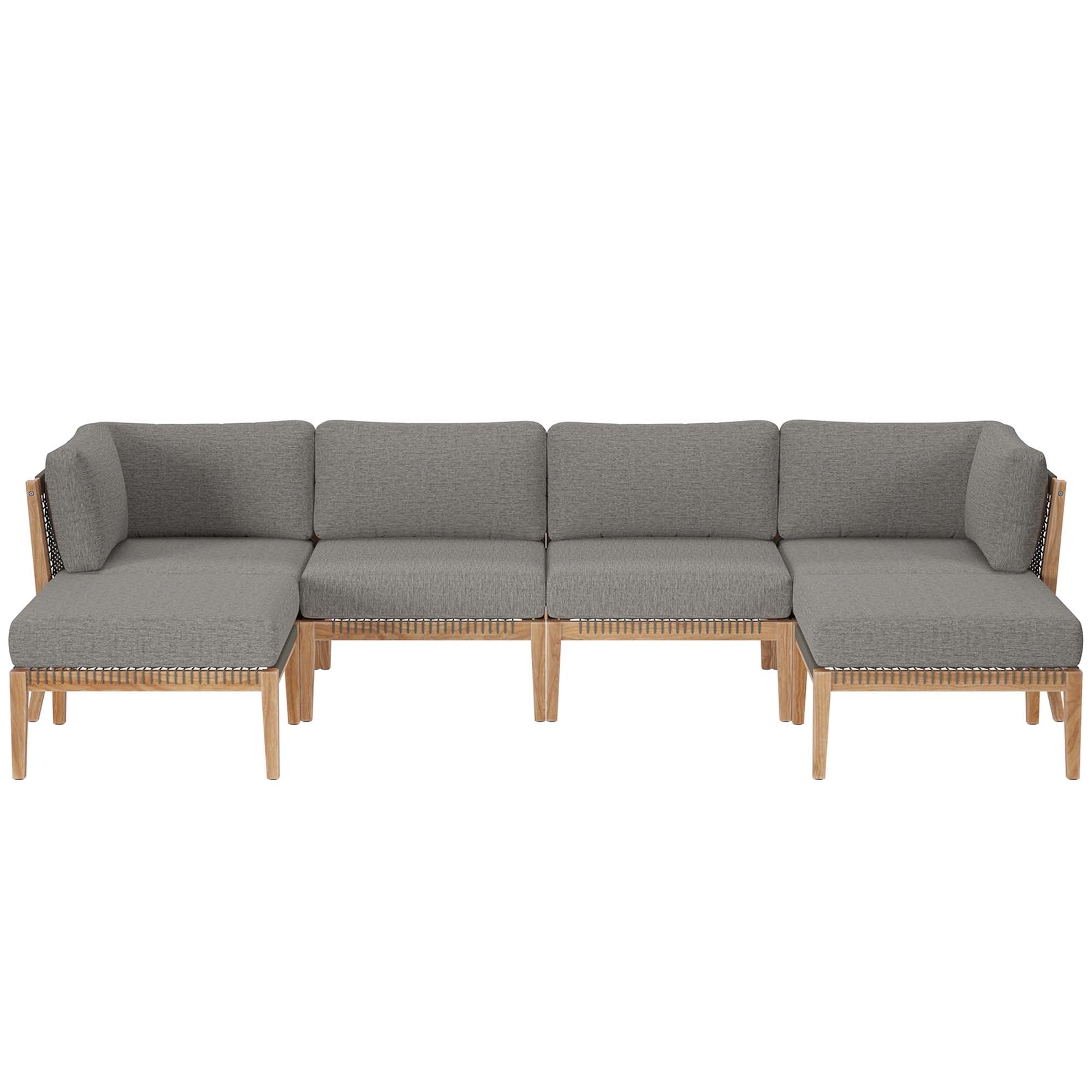 Clearwater 6-Piece Outdoor Patio Teak Wood Sectional Sofa, Gray Graphite