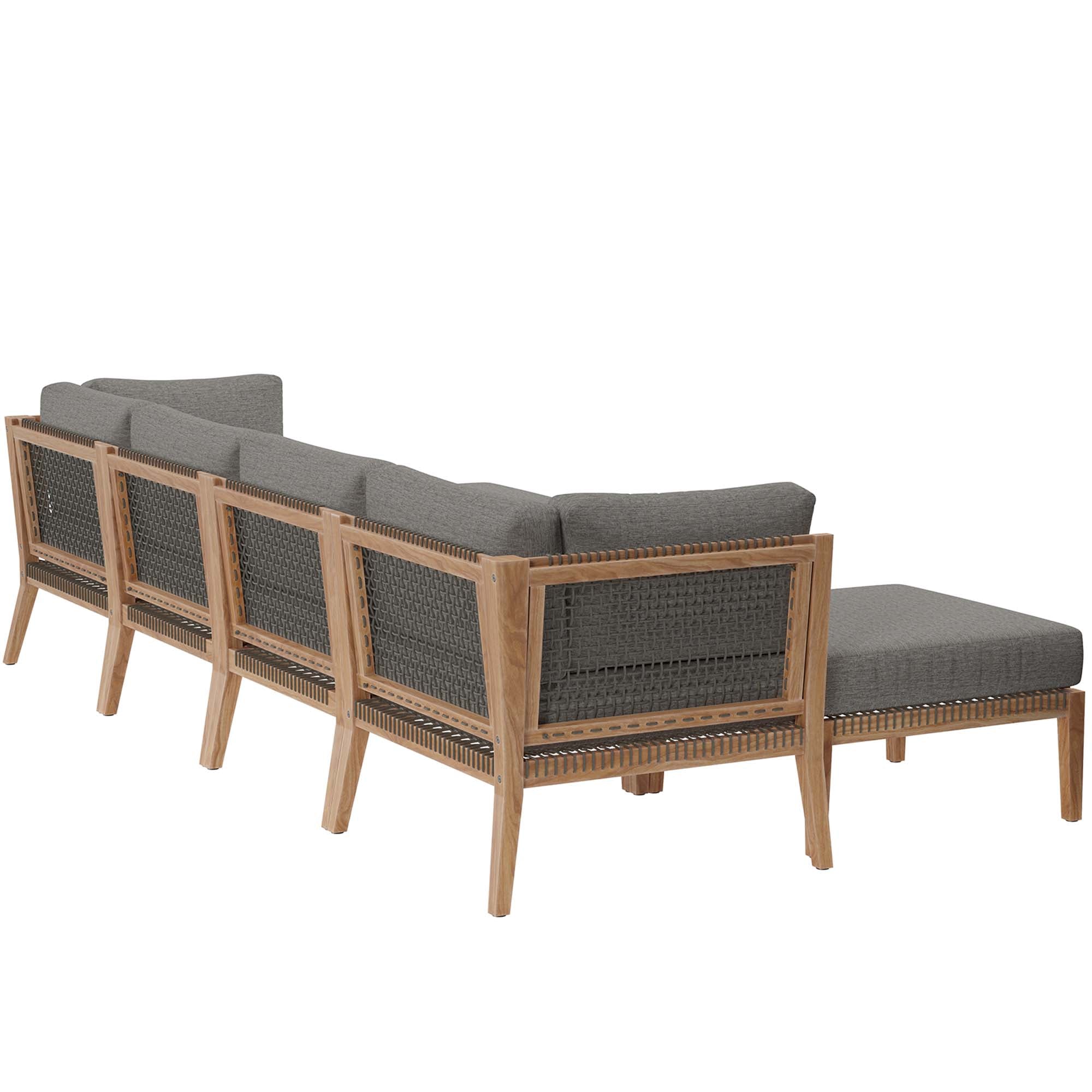 Clearwater 6-Piece Outdoor Patio Teak Wood Sectional Sofa, Gray Graphite