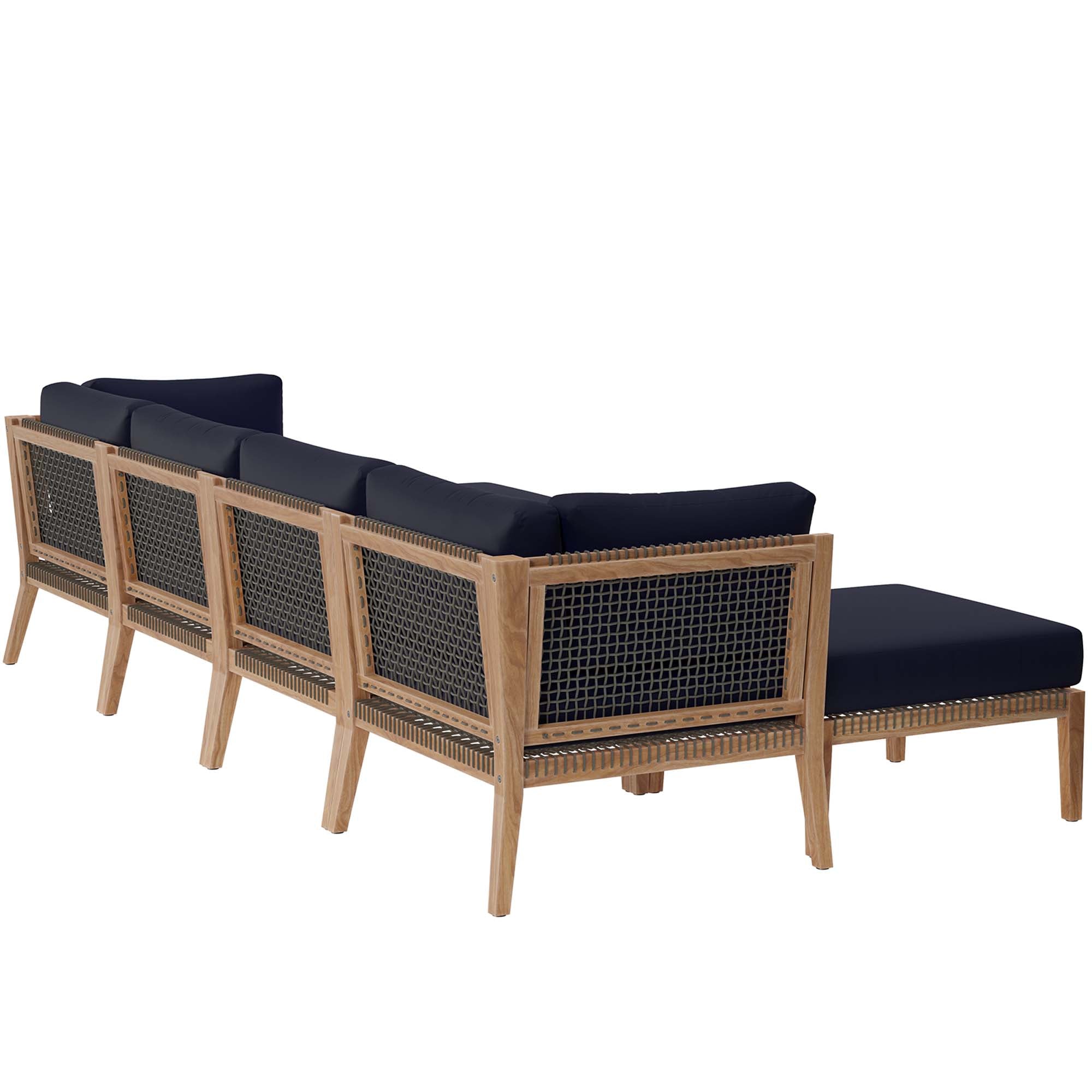 Clearwater 6-Piece Outdoor Patio Teak Wood Sectional Sofa, Gray Navy