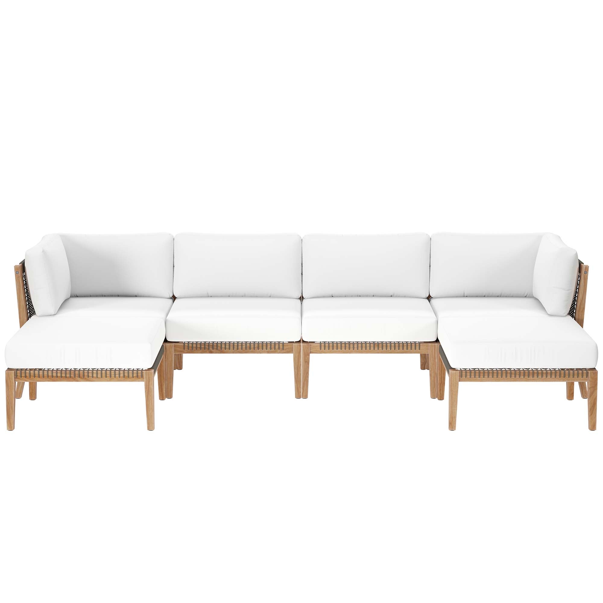 Clearwater 6-Piece Outdoor Patio Teak Wood Sectional Sofa, Gray White