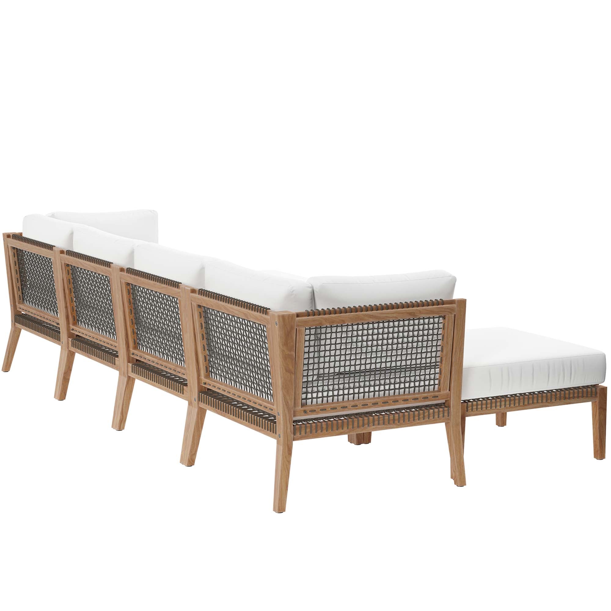 Clearwater 6-Piece Outdoor Patio Teak Wood Sectional Sofa, Gray White