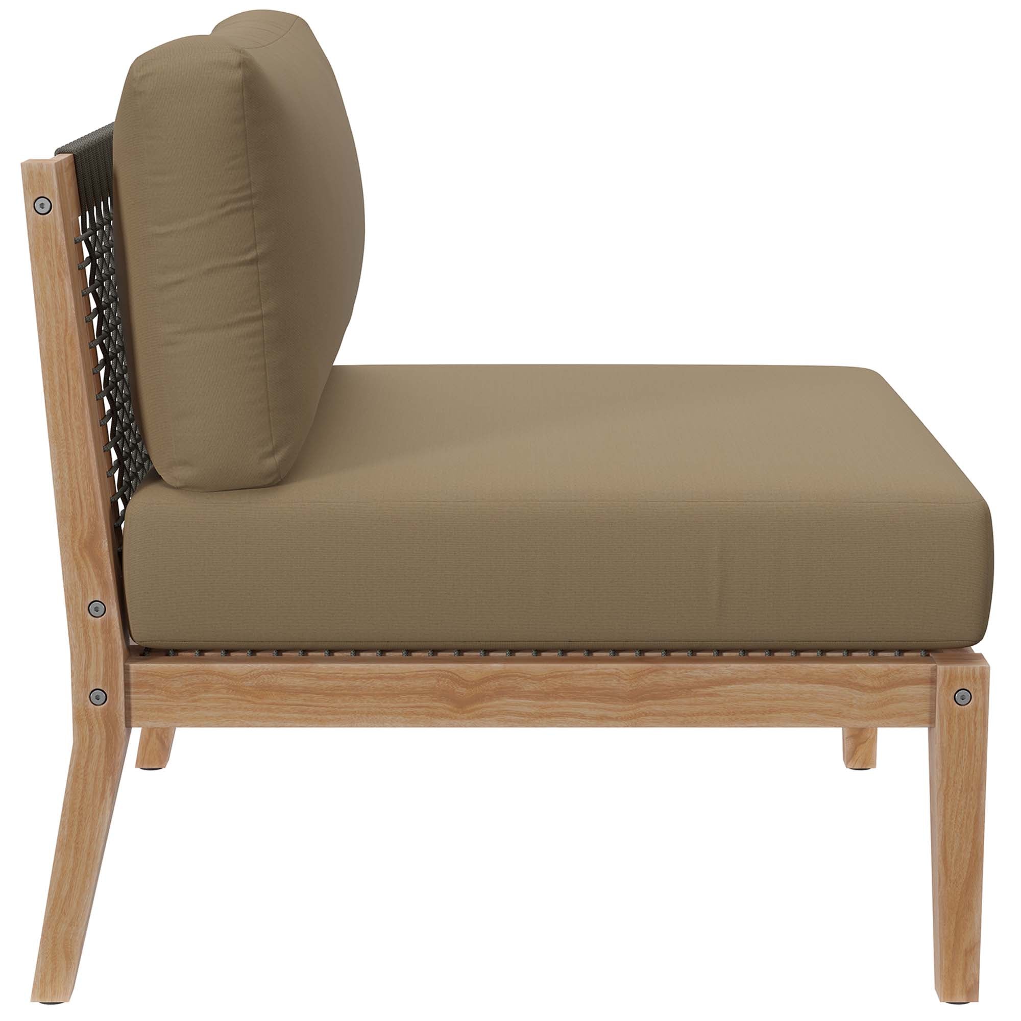 Clearwater 5-Piece Outdoor Patio Teak Wood Sectional Sofa, Gray Light Brown