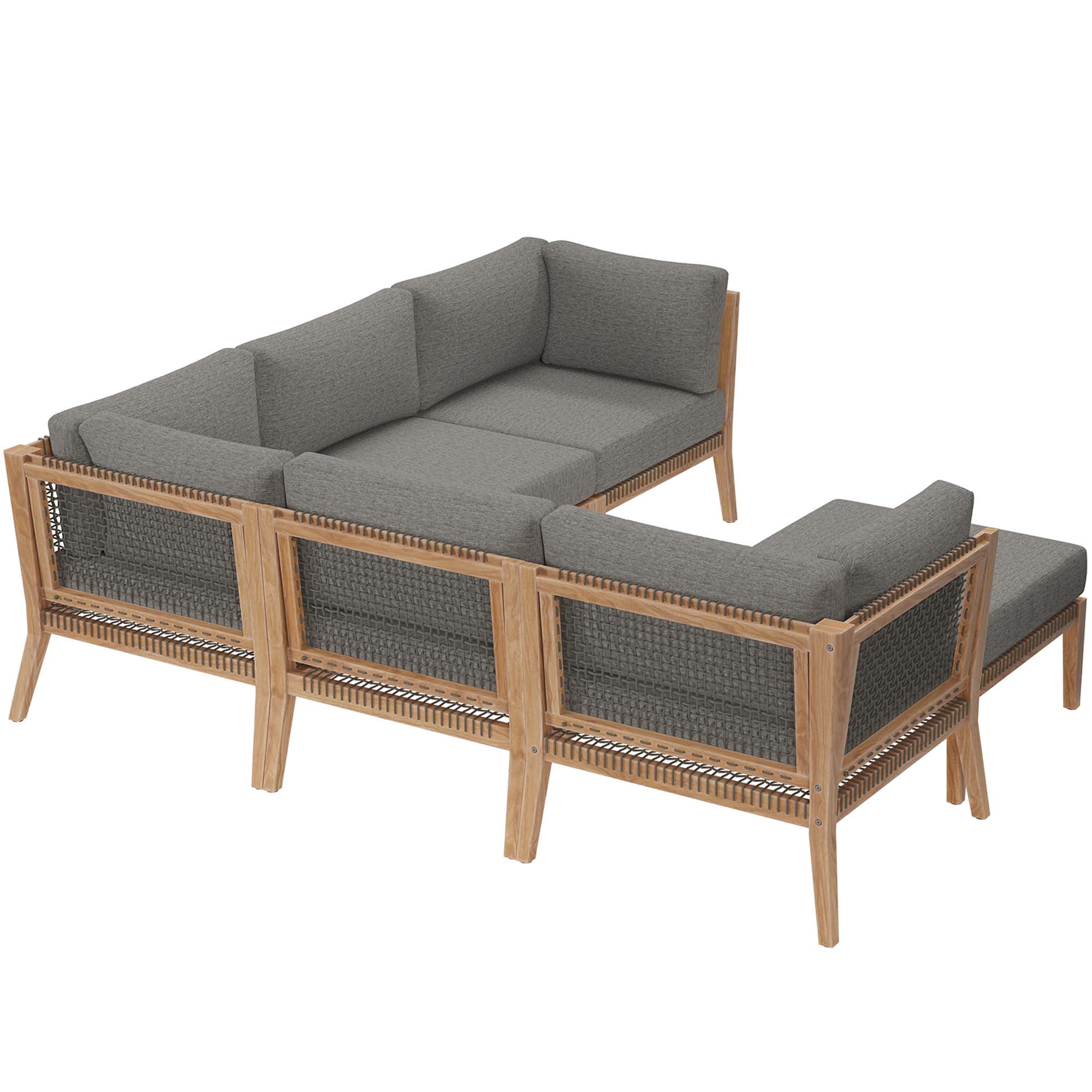 Clearwater 6-Piece Outdoor Patio Teak Wood Sectional Sofa, Gray Graphite