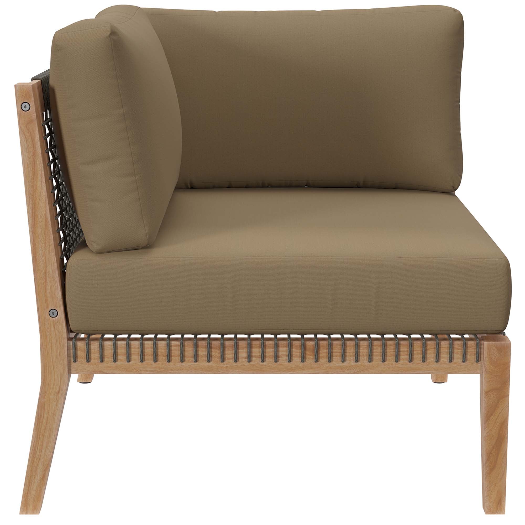 Clearwater 6-Piece Outdoor Patio Teak Wood Sectional Sofa, Gray Light Brown