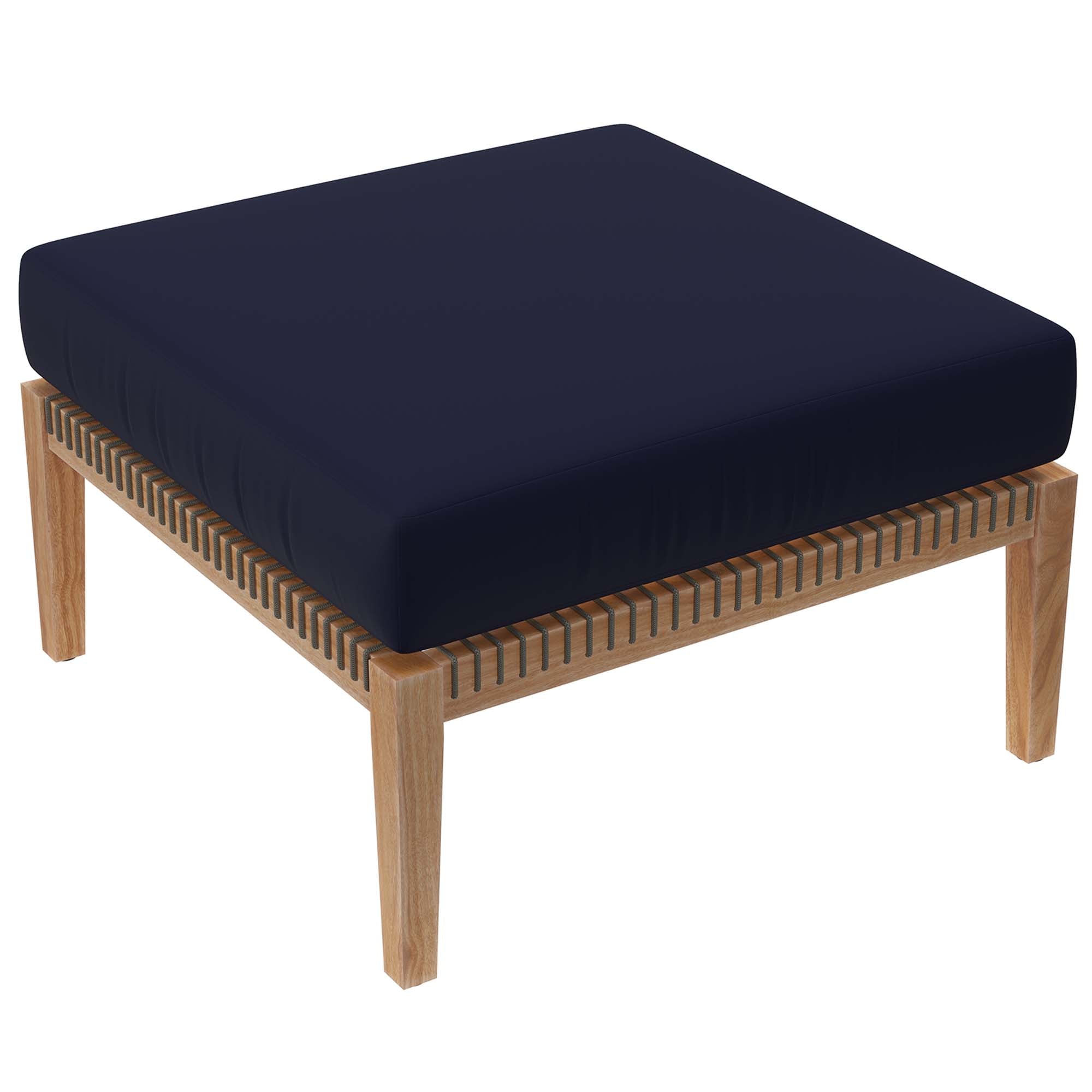 Clearwater 6-Piece Outdoor Patio Teak Wood Sectional Sofa, Gray Navy