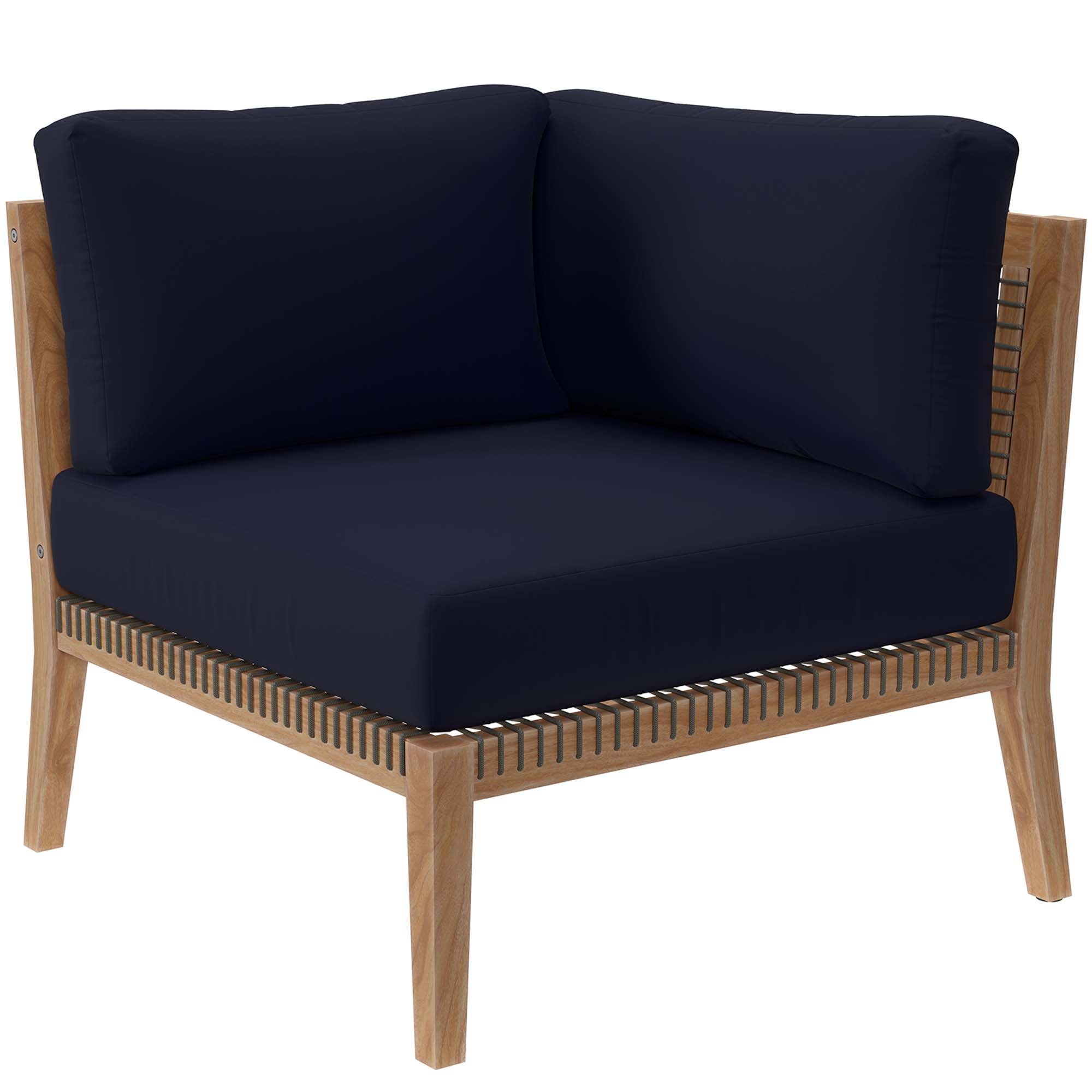 Clearwater 6-Piece Outdoor Patio Teak Wood Sectional Sofa, Gray Navy