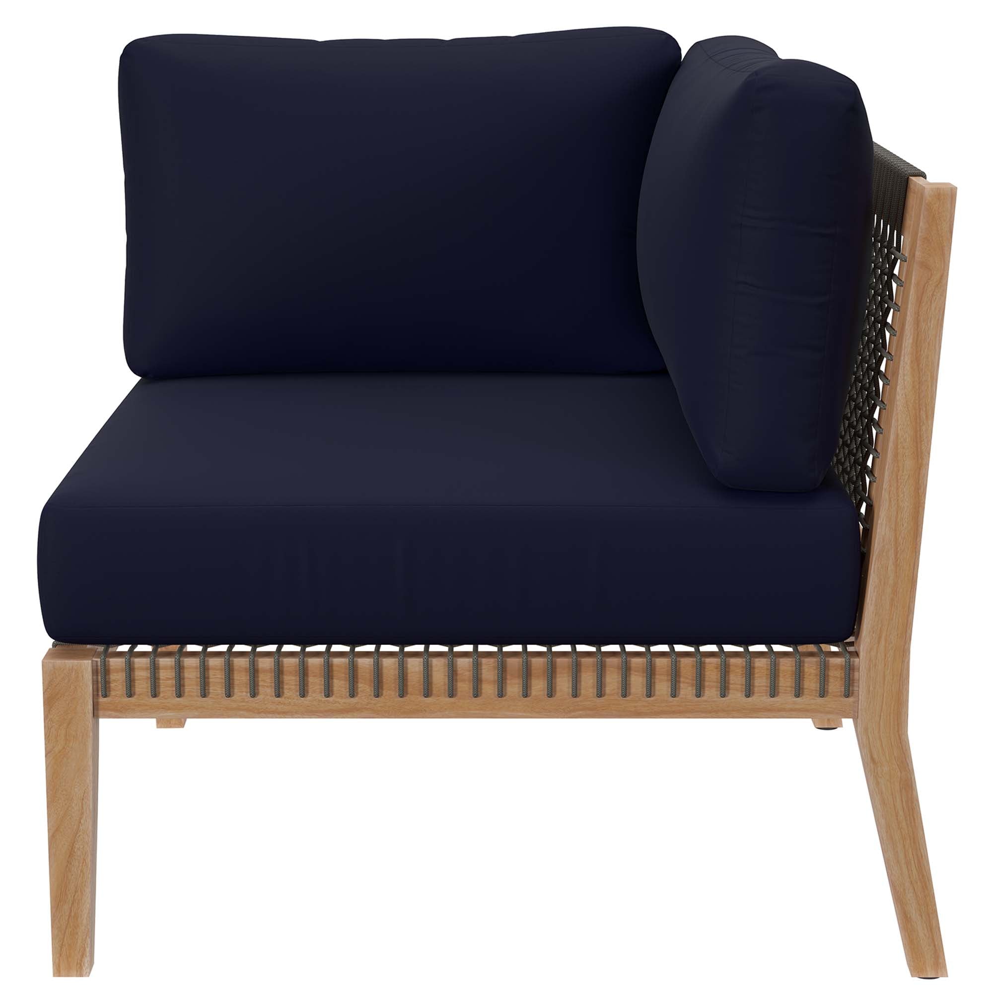 Clearwater 6-Piece Outdoor Patio Teak Wood Sectional Sofa, Gray Navy