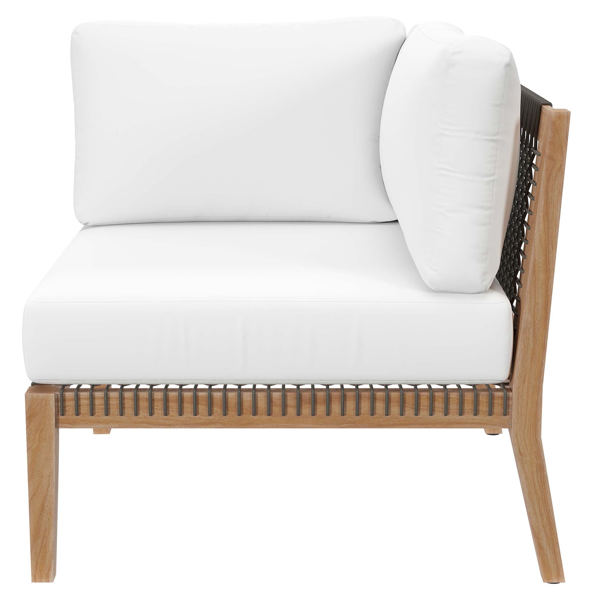 Clearwater 6-Piece Outdoor Patio Teak Wood Sectional Sofa, Gray White