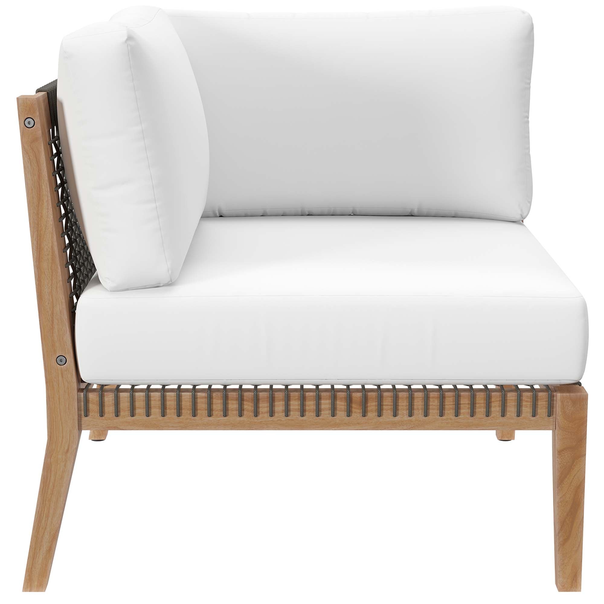 Clearwater 6-Piece Outdoor Patio Teak Wood Sectional Sofa, Gray White