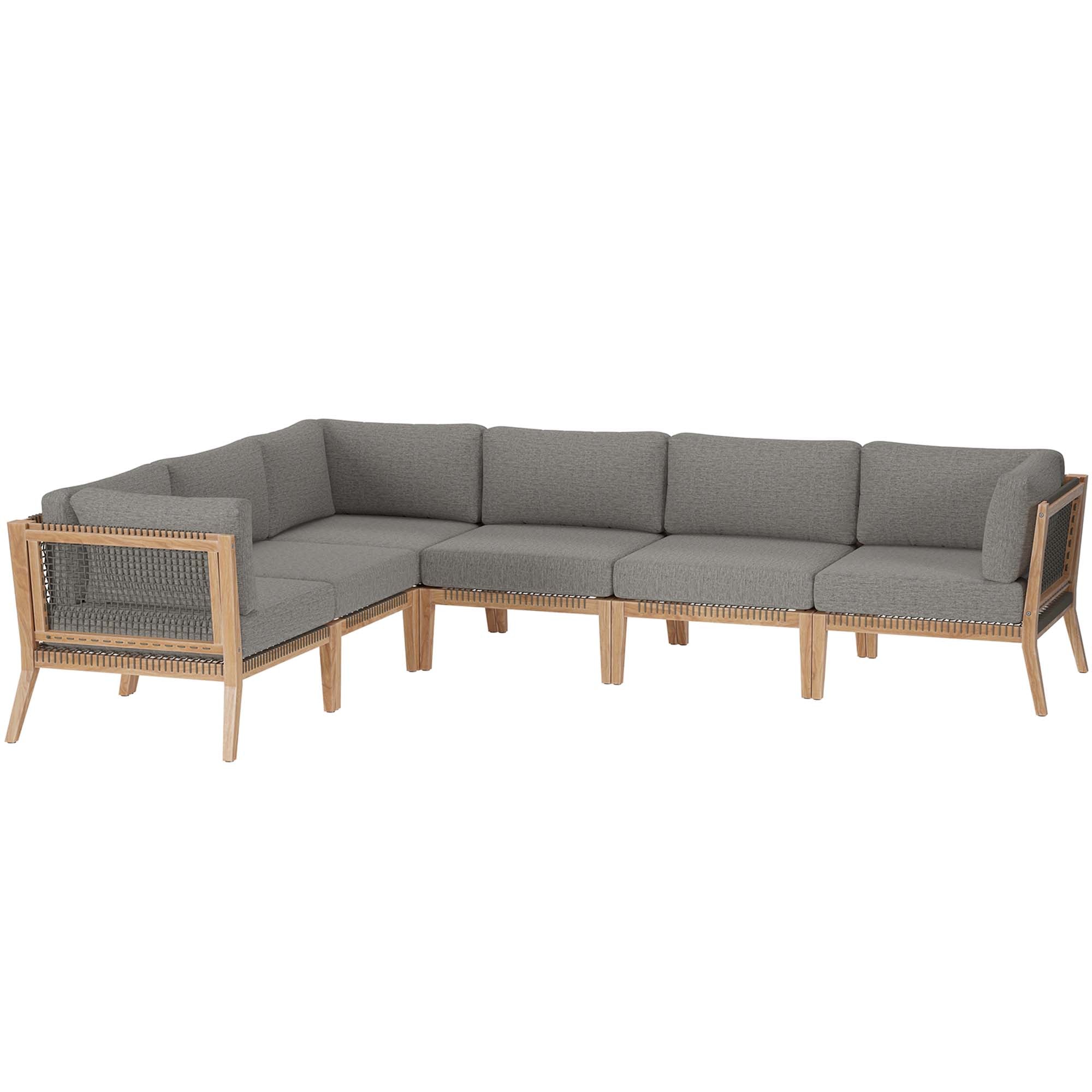 Clearwater 6-Piece Outdoor Patio Teak Wood Sectional Sofa, Gray Graphite