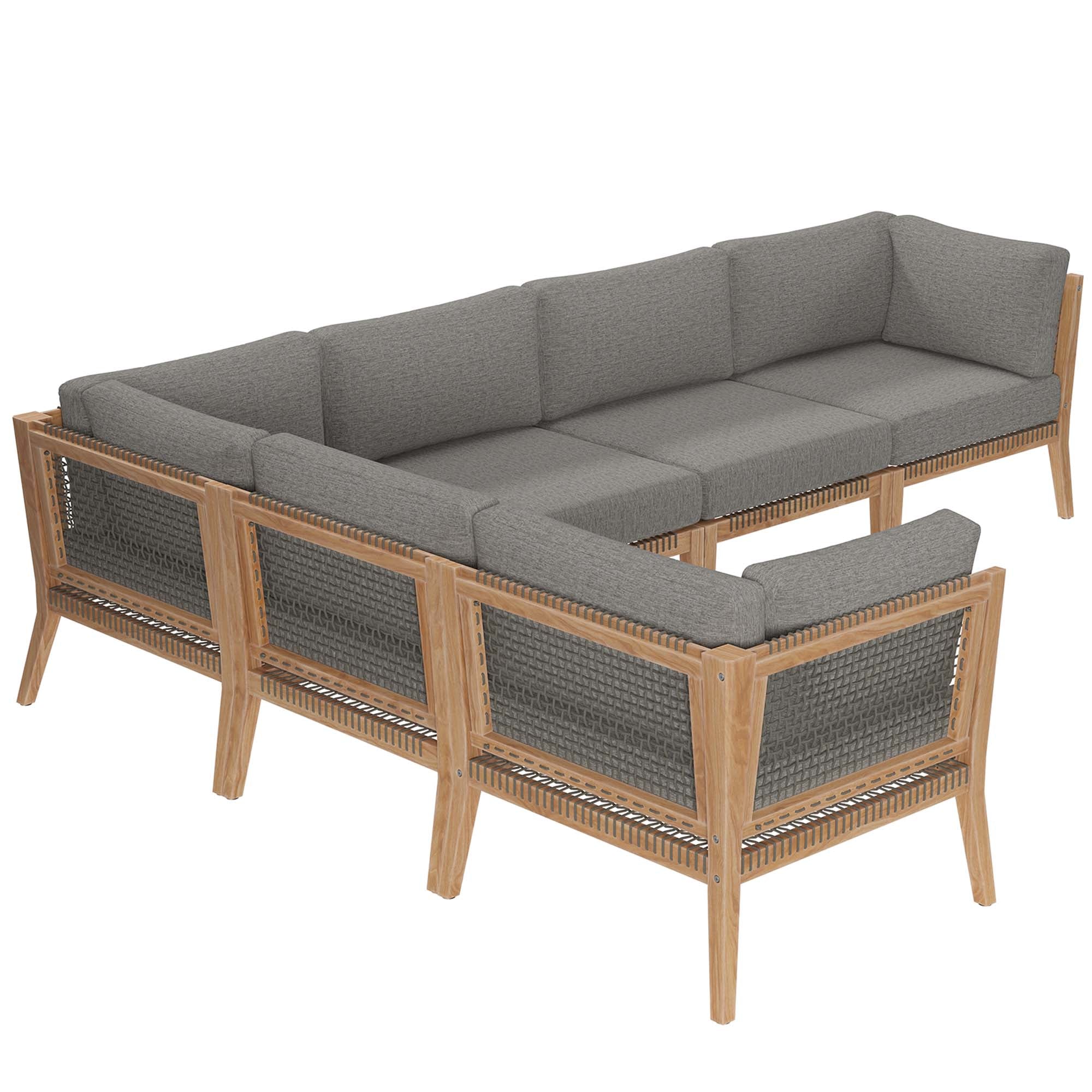 Clearwater 6-Piece Outdoor Patio Teak Wood Sectional Sofa, Gray Graphite